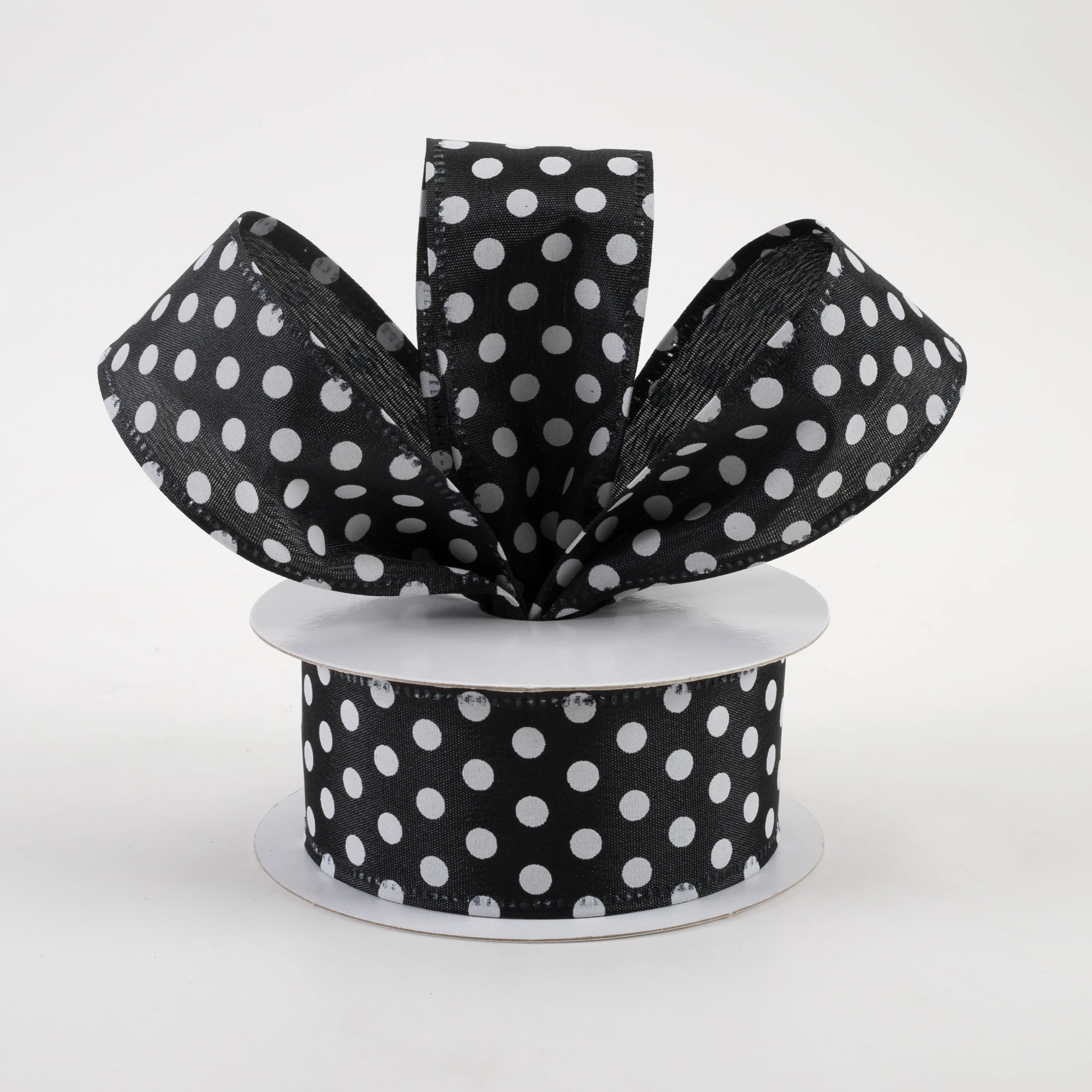 1.5" Dots Satin Ribbon: Black & White (10 Yards)