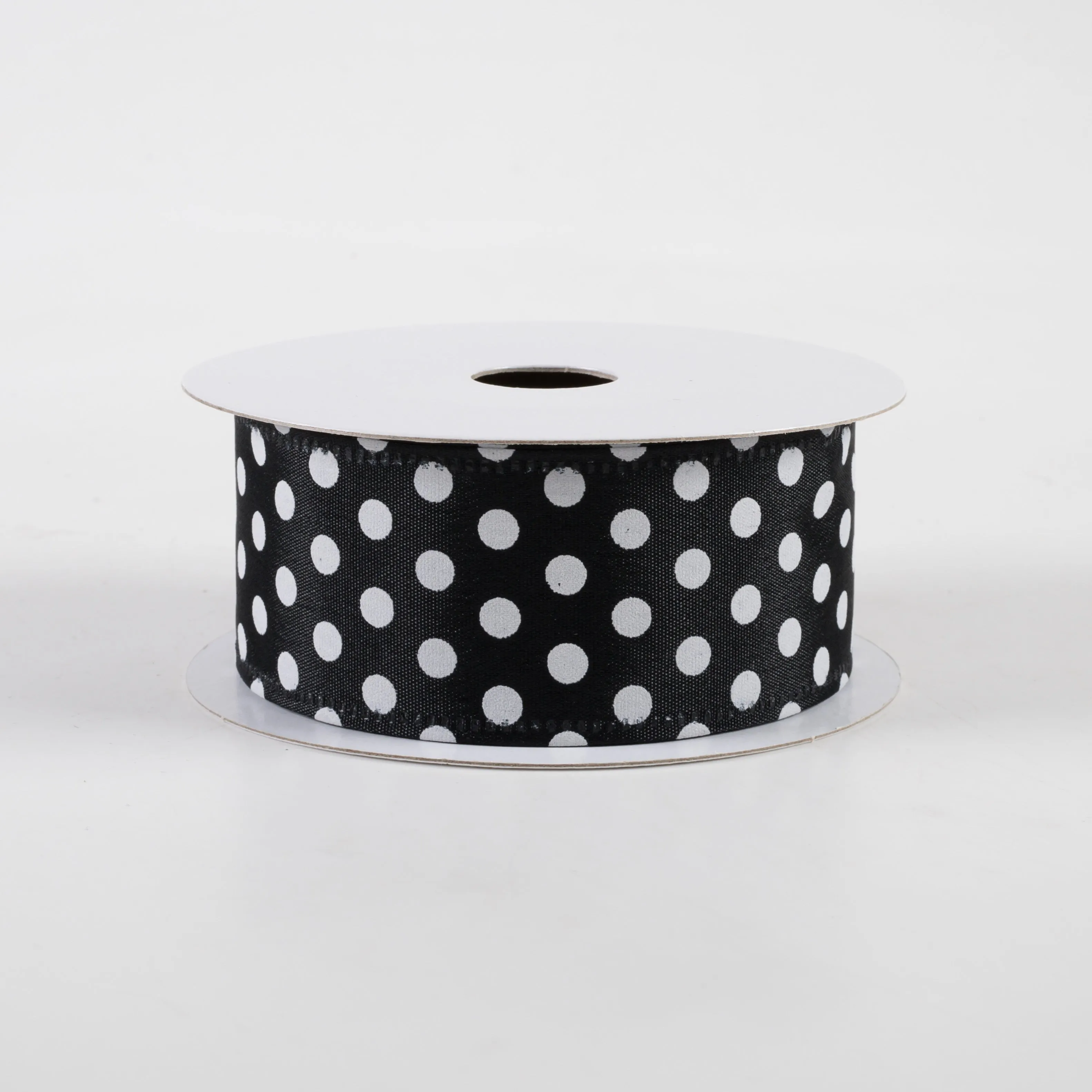 1.5" Dots Satin Ribbon: Black & White (10 Yards)