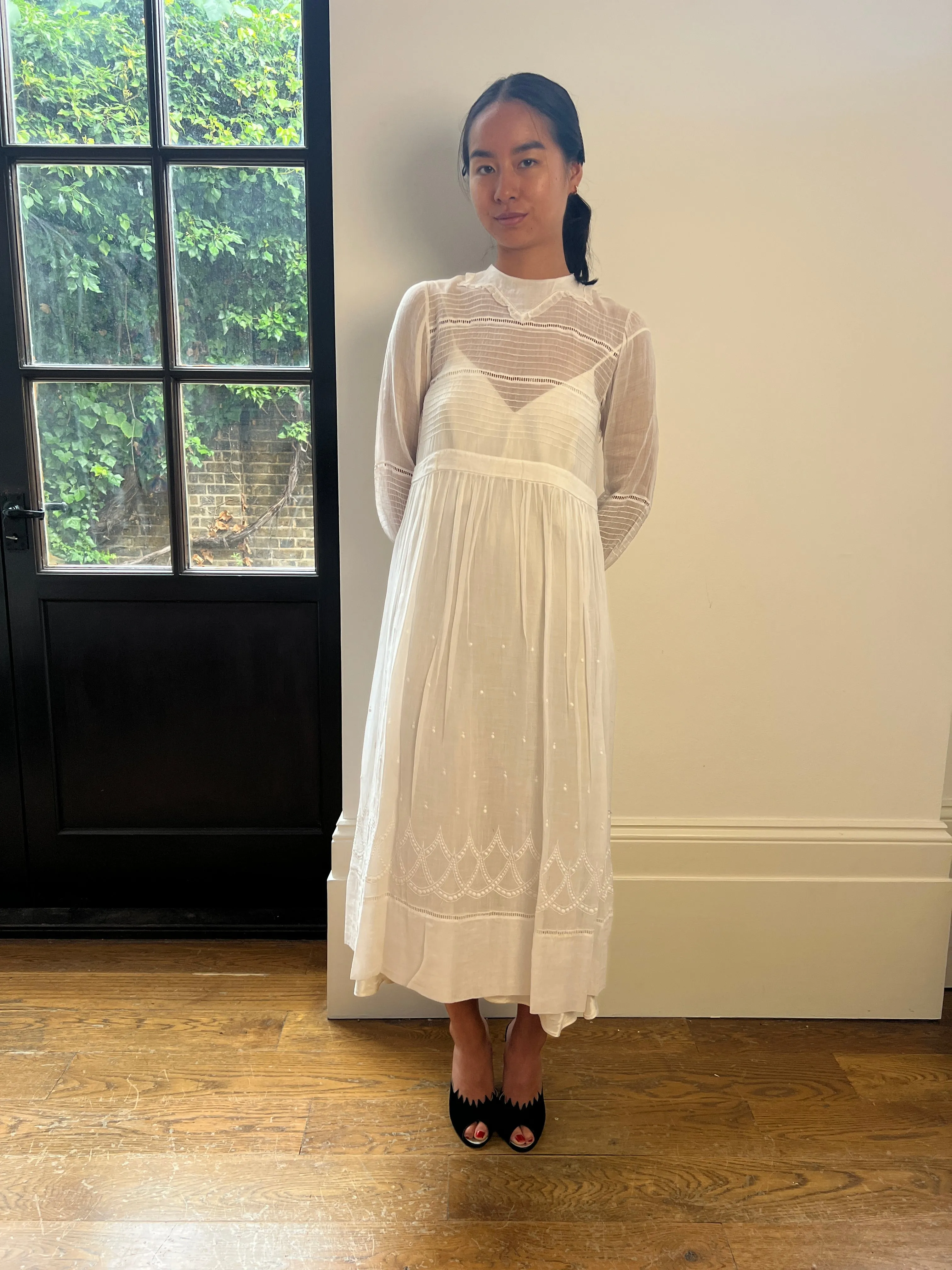 1910s White Cotton Muslin Tea Dress