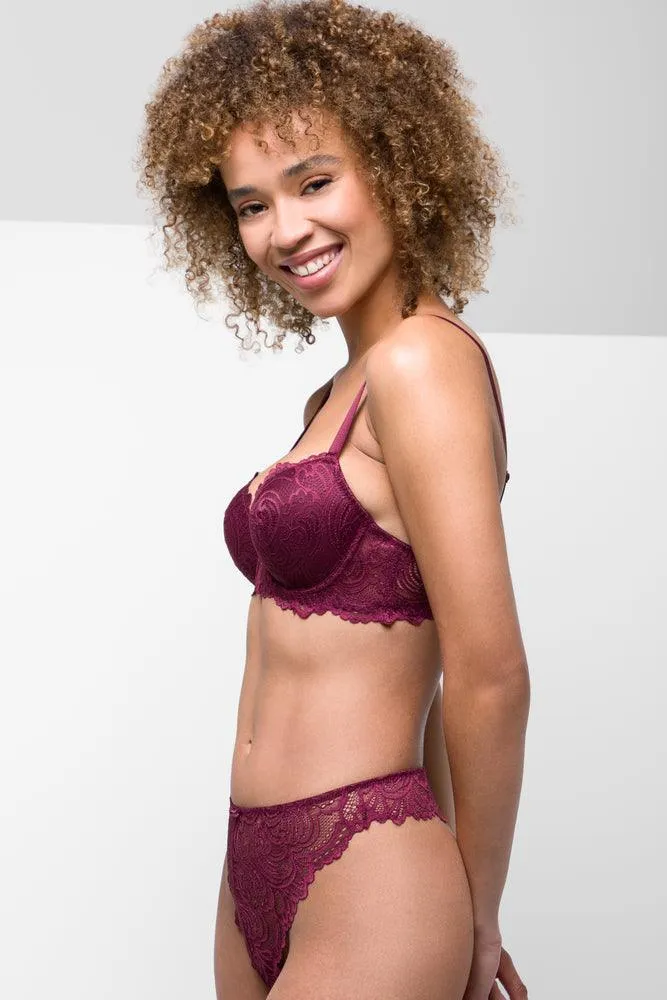 2 Pack Lace Balconette Bras Burgundy & Natural