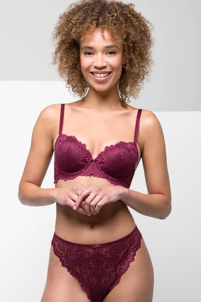 2 Pack Lace Balconette Bras Burgundy & Natural