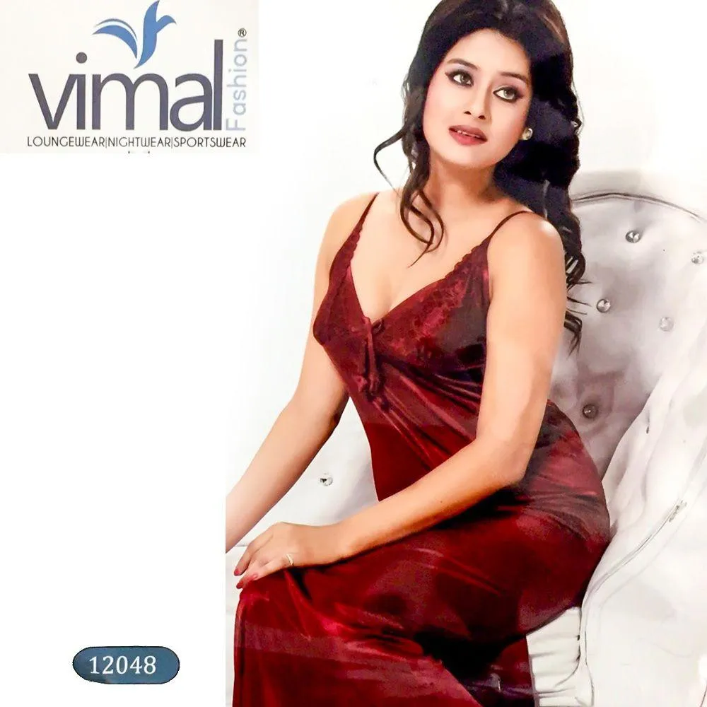 2 Pcs Bridal Long Nighty Set with Gown - V12048 - Satin Silk Nighty by Vimal Fashion