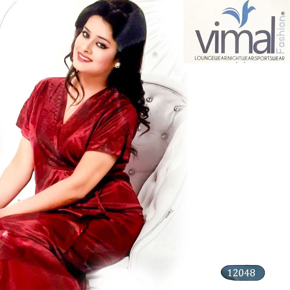 2 Pcs Bridal Long Nighty Set with Gown - V12048 - Satin Silk Nighty by Vimal Fashion