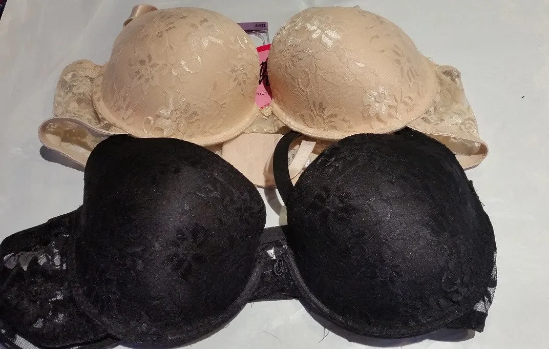 2Pack Plus-Size Black and Beige Lace Bras - Size 44D