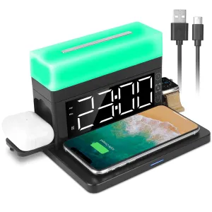 3-in-1 Fast Wireless Charger Dock with Alarm Clock, Dimmable Night Light - iPhone 14/13/12/11/Pro Max/iWatch/AirPods - Multiple Packs