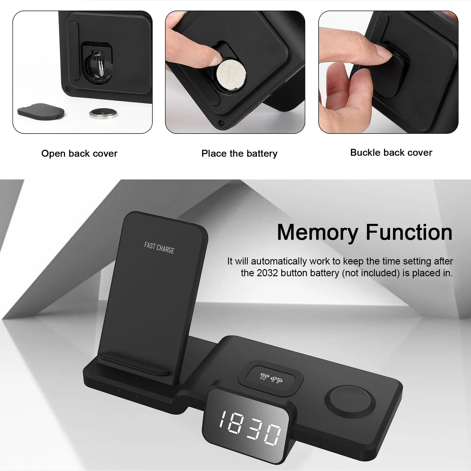 3 in 1 Wireless Charger Stand with Clock for Multiple Devices