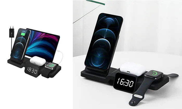 3 in 1 Wireless Charger Stand with Clock for Multiple Devices