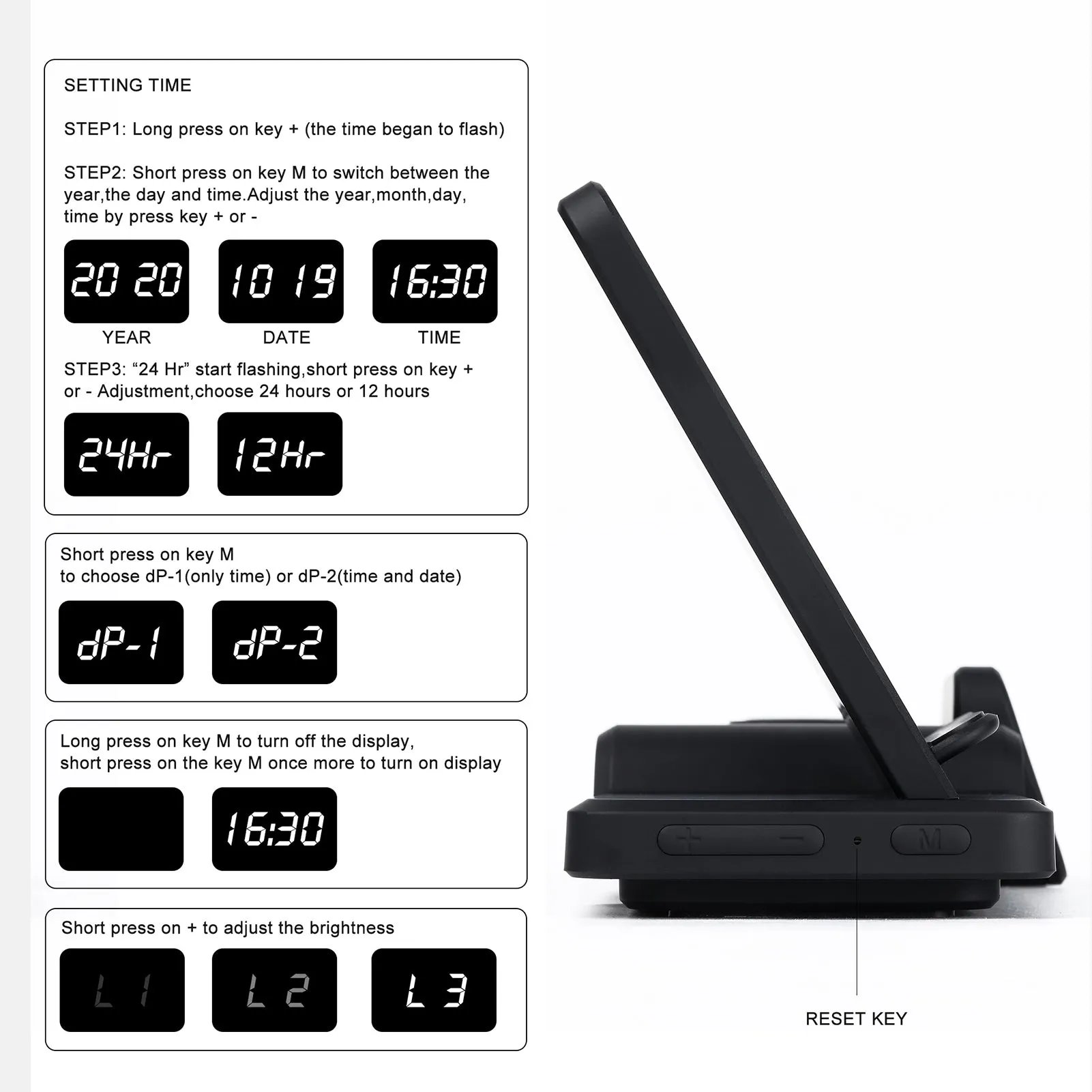 3 in 1 Wireless Charger Stand with Clock for Multiple Devices