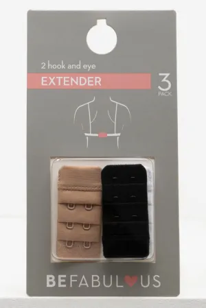 3 Pack Bra Extenders 2 Hook & Eye Natural & Black