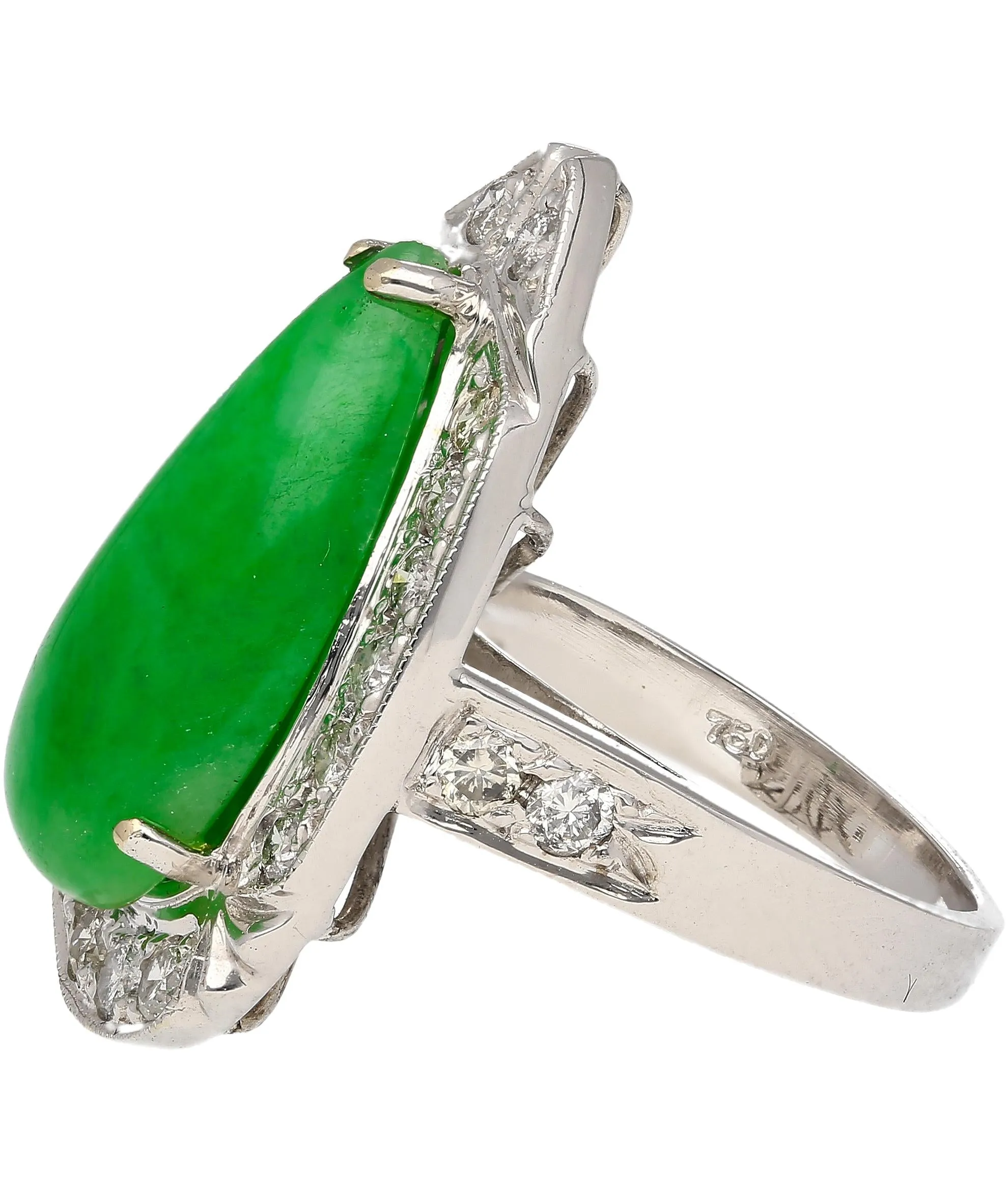 7.88 Carat Jade and Diamond Halo Ring in 18k White Gold