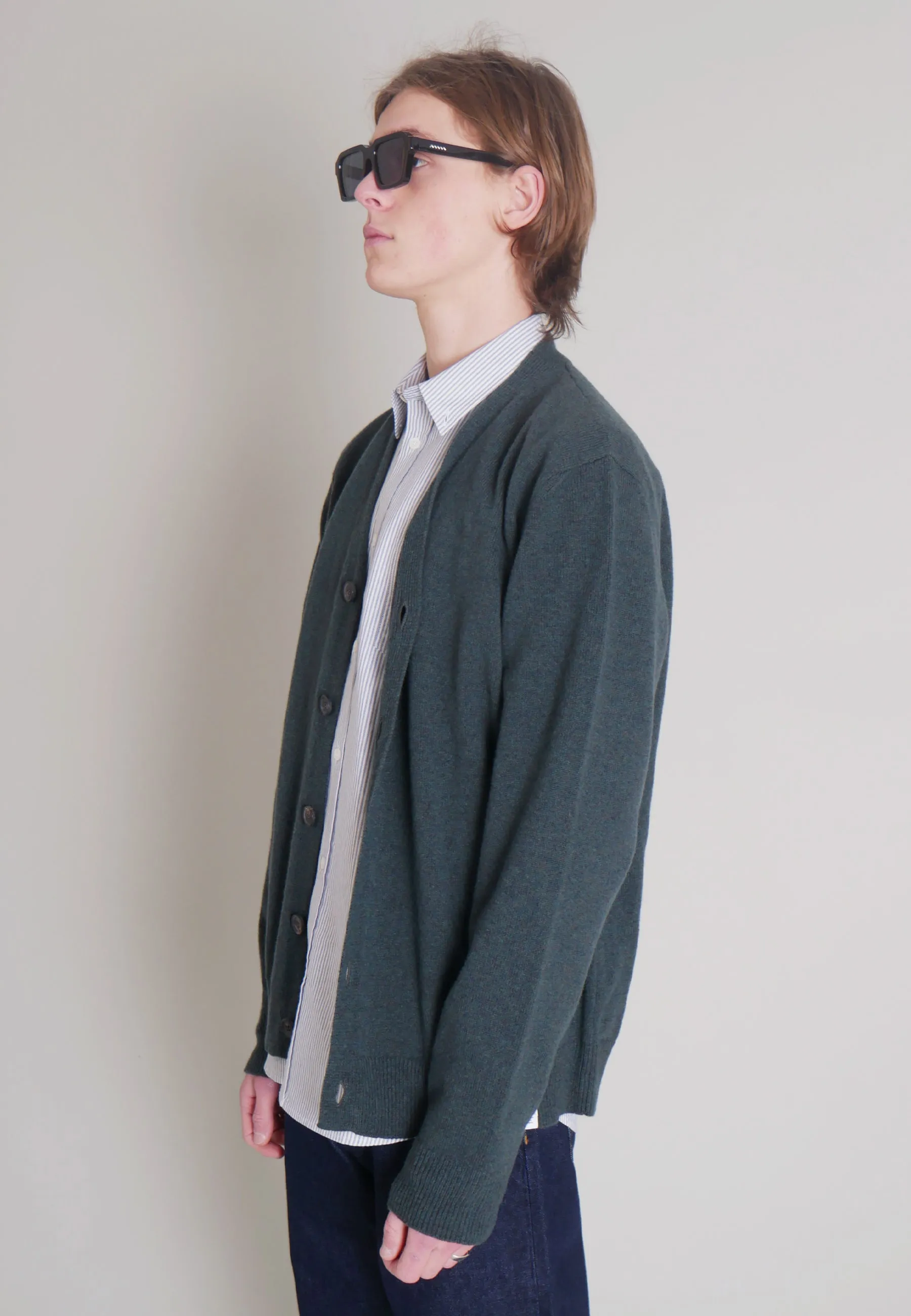 Adam Lambswool Cardigan - forest green