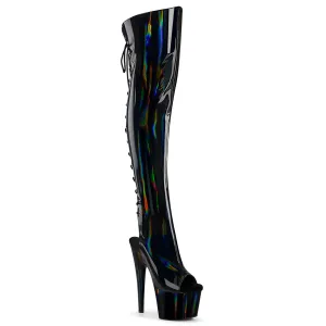 ADORE-3019HWR Black Patent Open Toe Thigh High Pole Dancing Boot