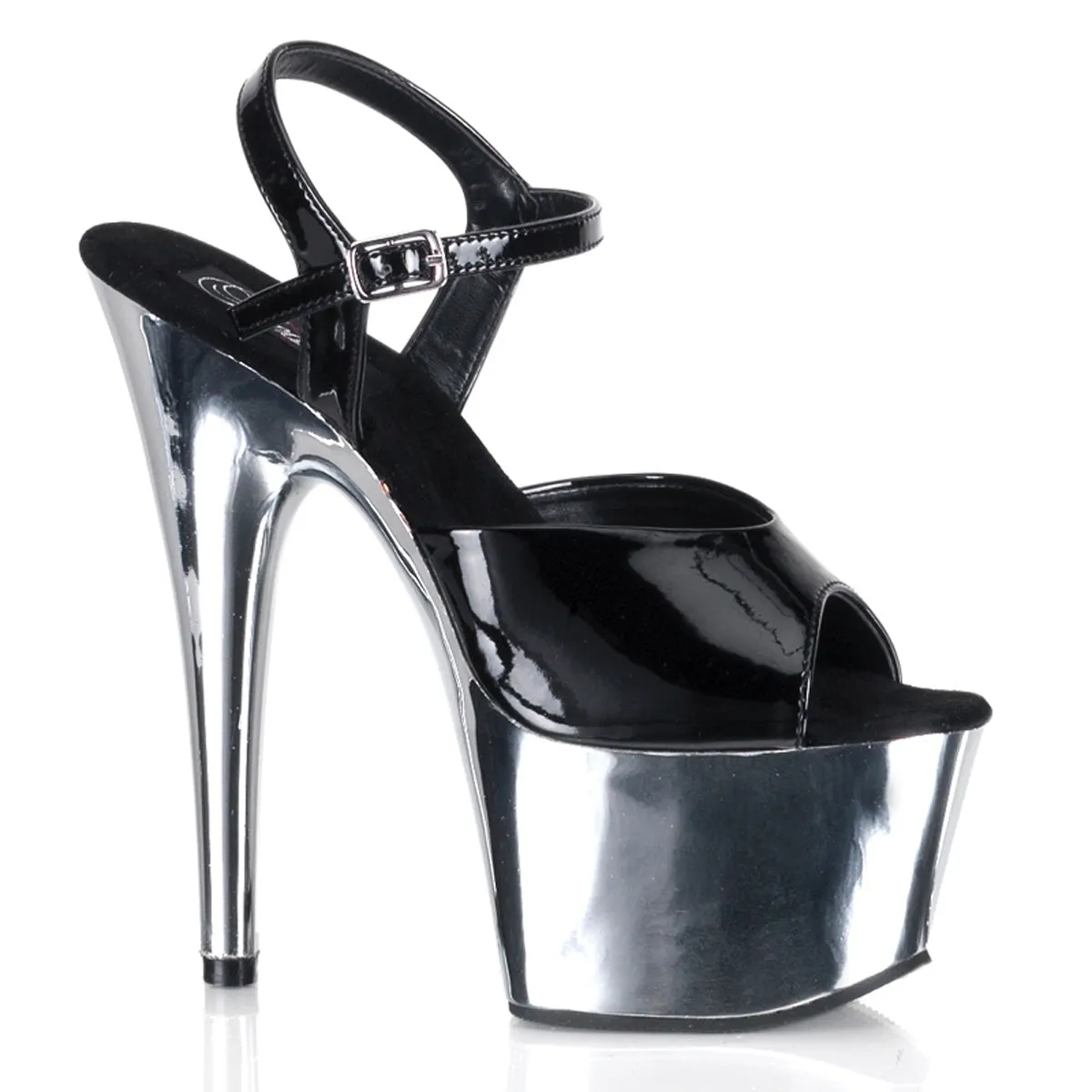 ADORE-709 Black Patent Silver Chrome 7 Inch Stripper Shoe