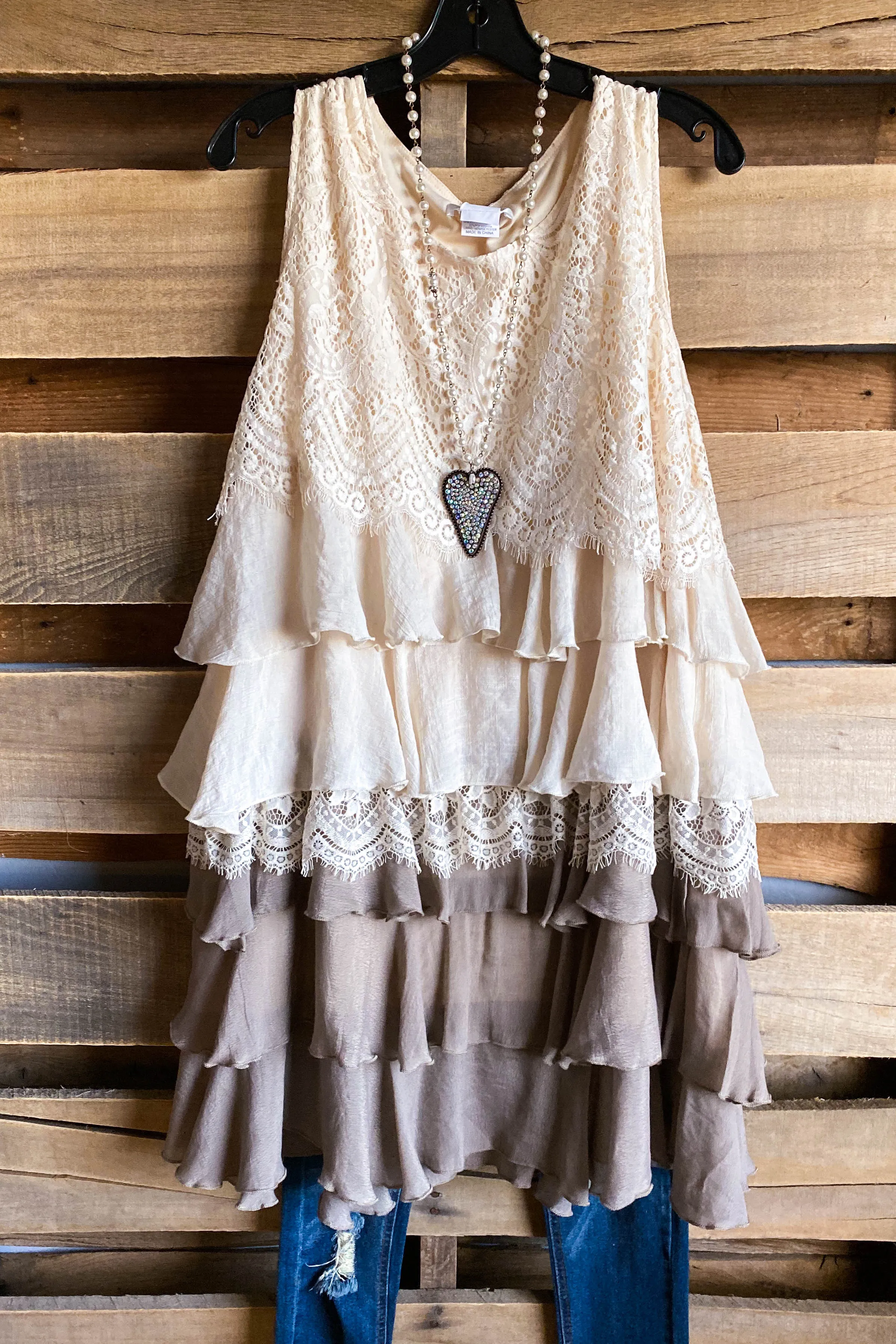 AHB EXCLUSIVE: Lacy Love Sleeveless Tunic - Mocha