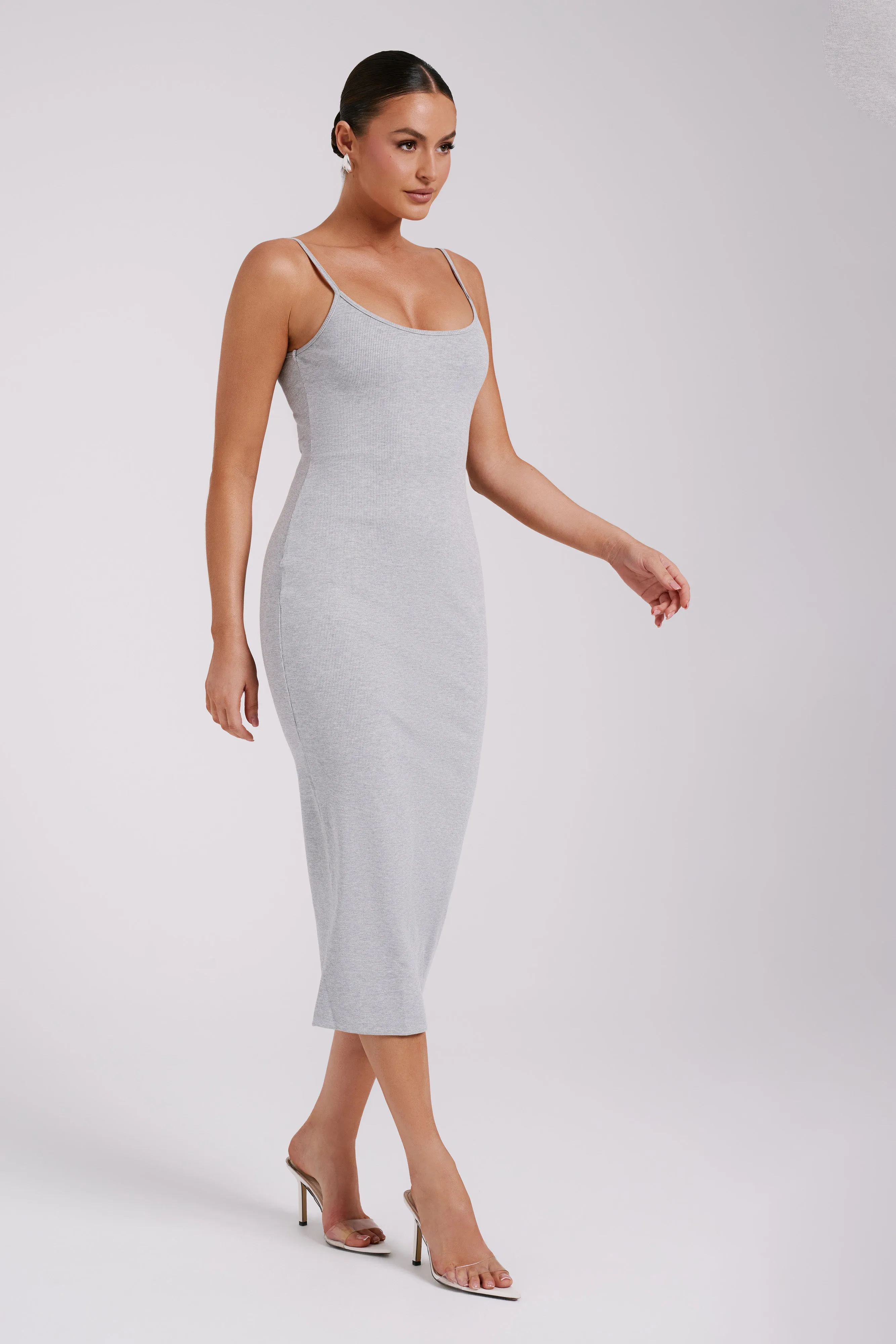 Alexis Ribbed Cami Midi Dress - Grey Marle