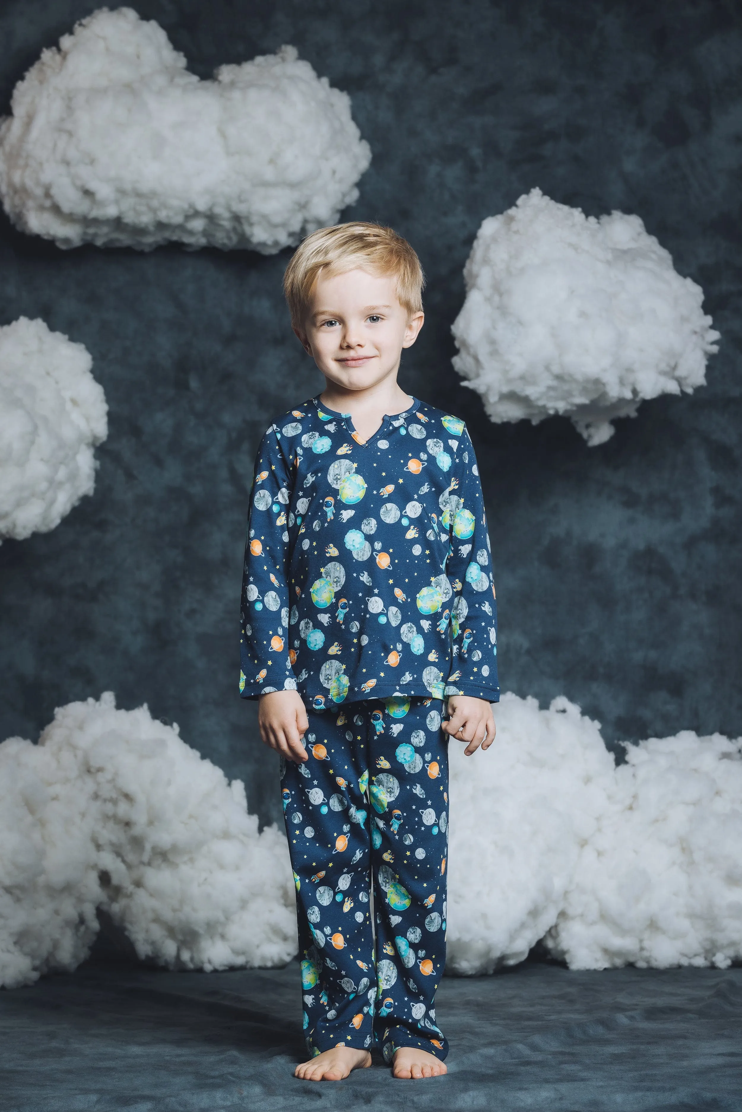 Amiki Children Boys Chris Space Print Pyjama Set in Blue