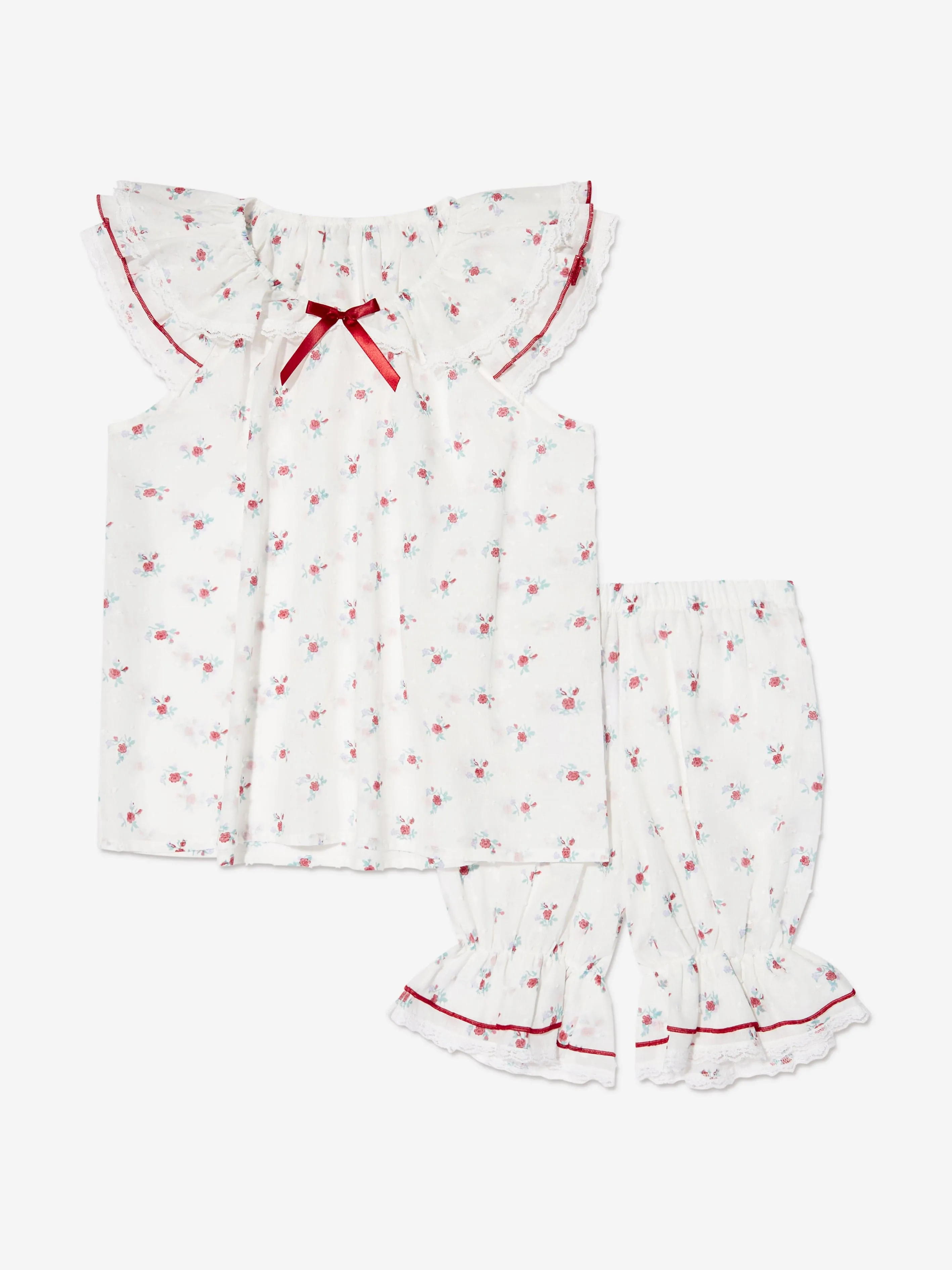 Amiki Children Girls Amelia Pink Flowers Short Pyjama Set in White