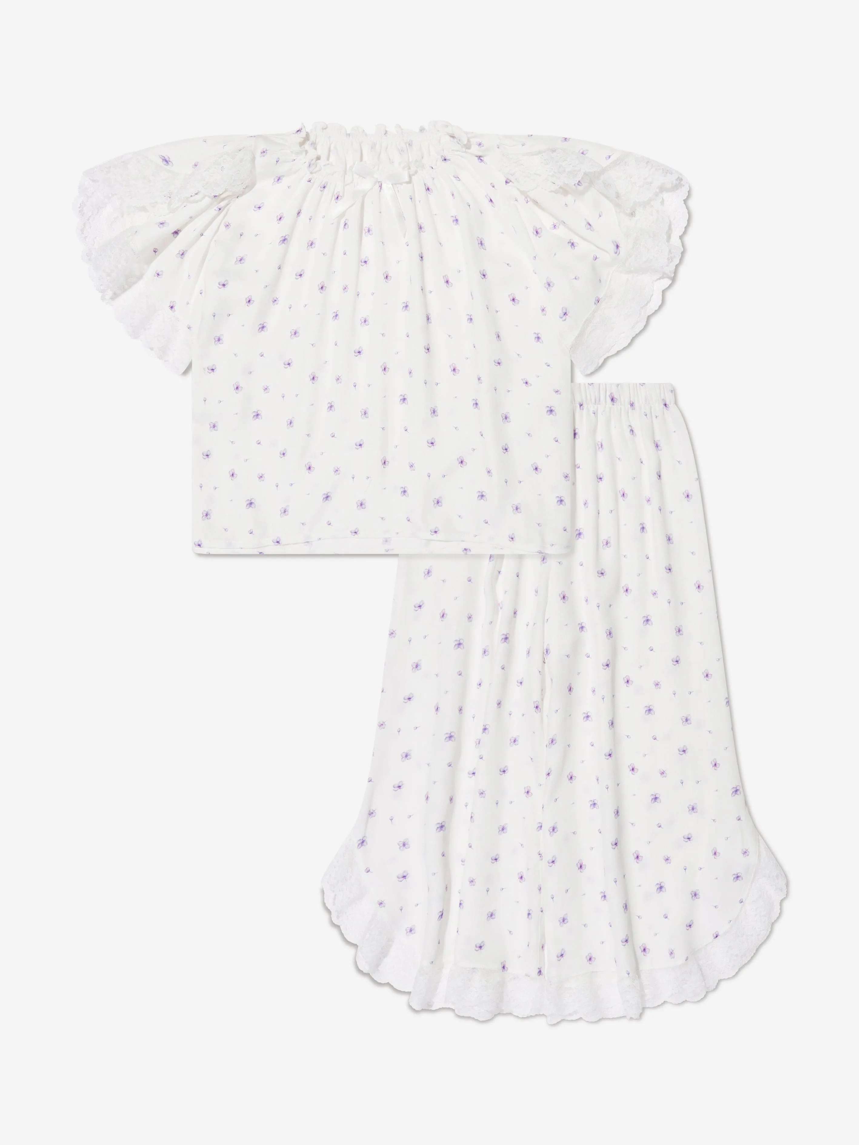 Amiki Children Girls Milana Lilac Print Pyjama Set in White