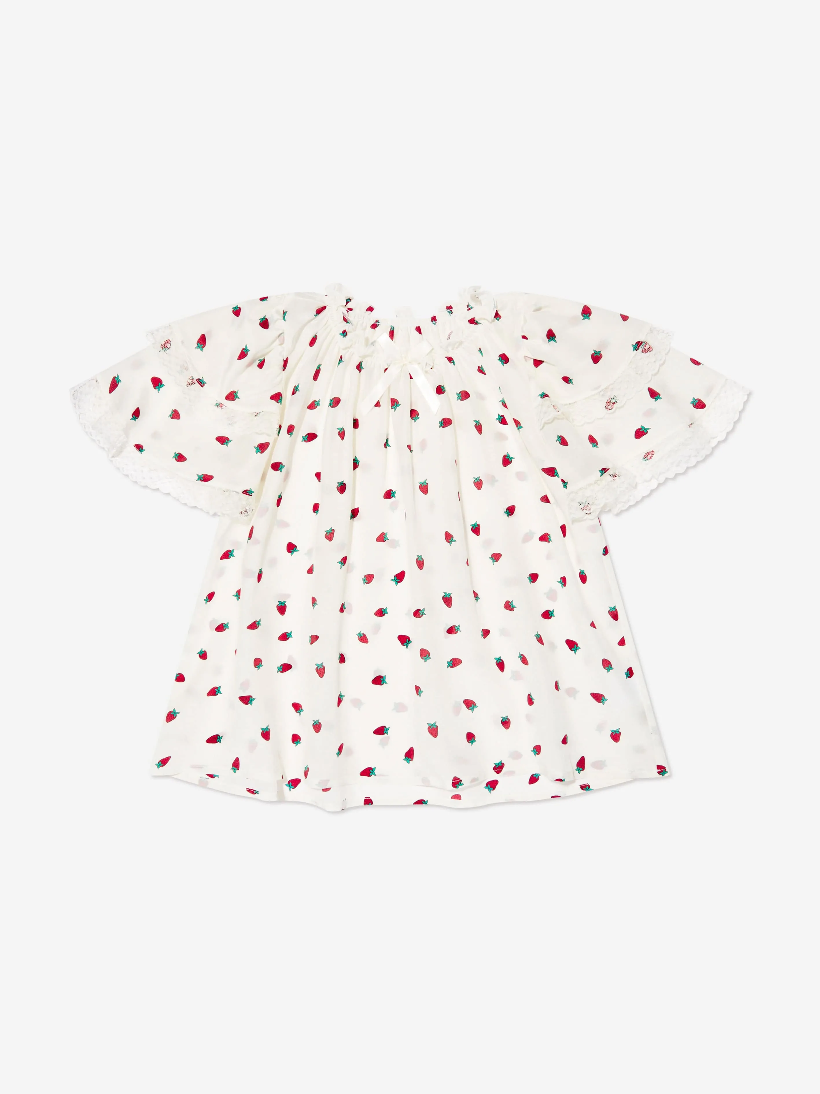 Amiki Children Girls Silk Demi Strawberries Short Pyjama Set in White