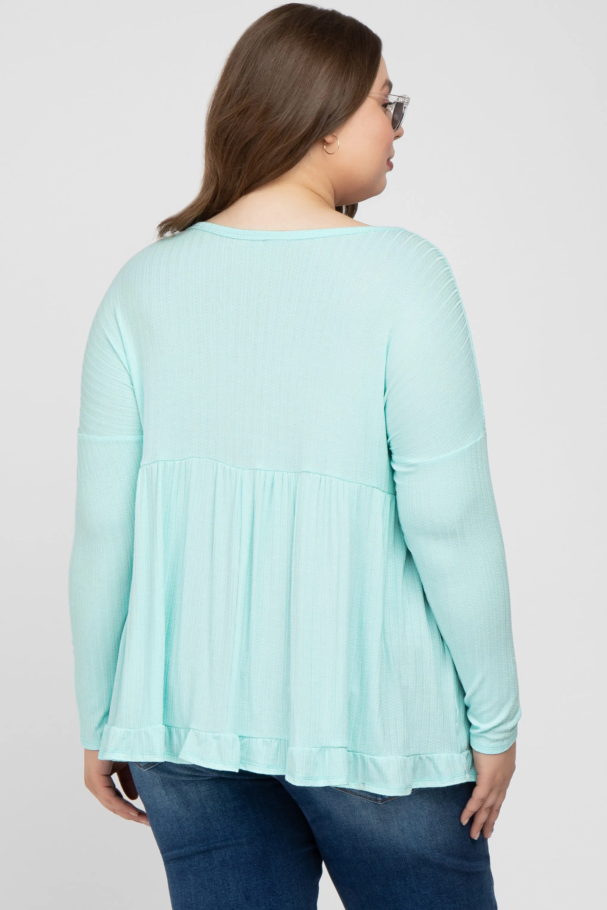 Aqua Button Accent Long Sleeve Maternity Plus Top