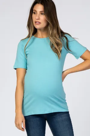 Aqua Crew Neck Short Sleeve Maternity Top