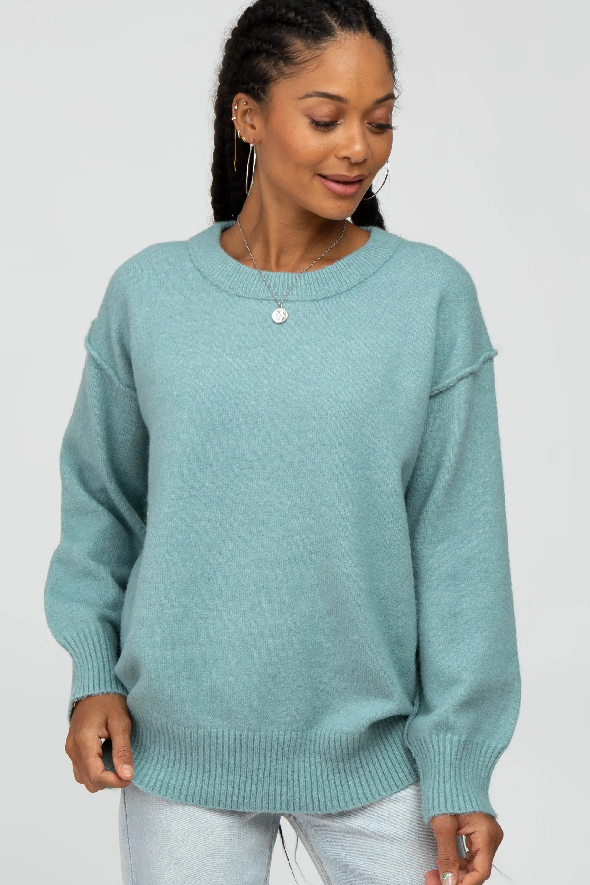 Aqua Exposed Seam Sweater