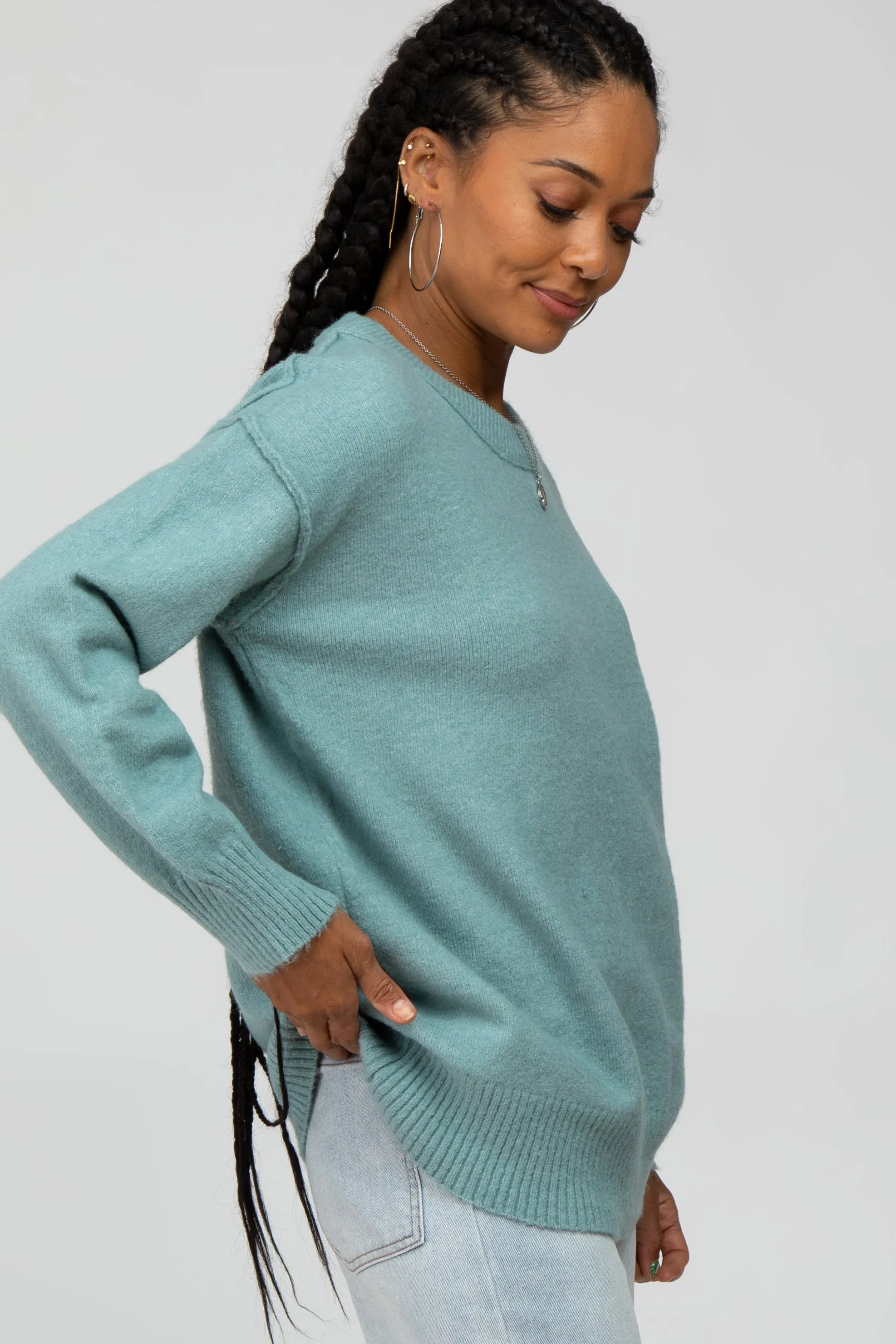 Aqua Exposed Seam Sweater