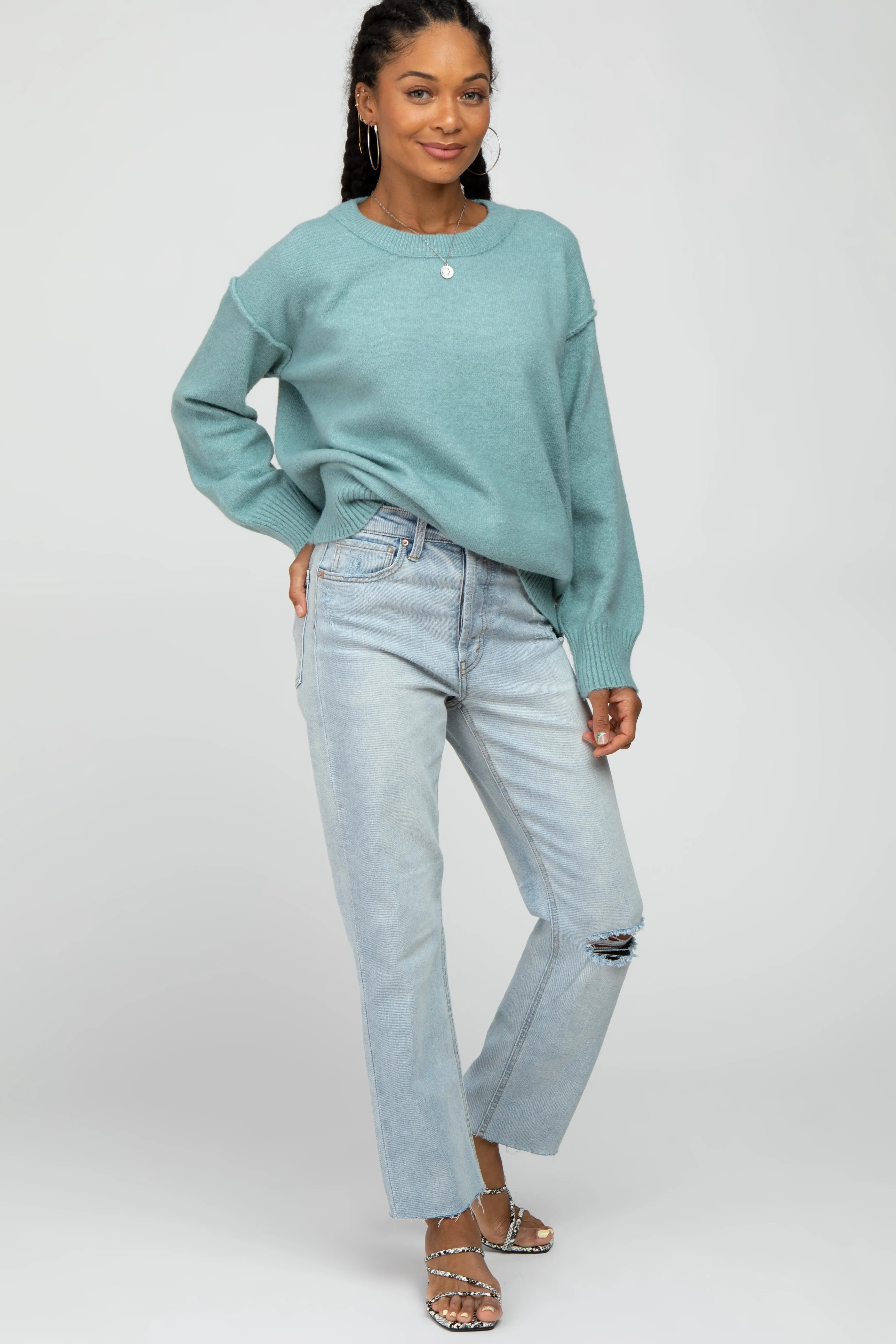 Aqua Exposed Seam Sweater