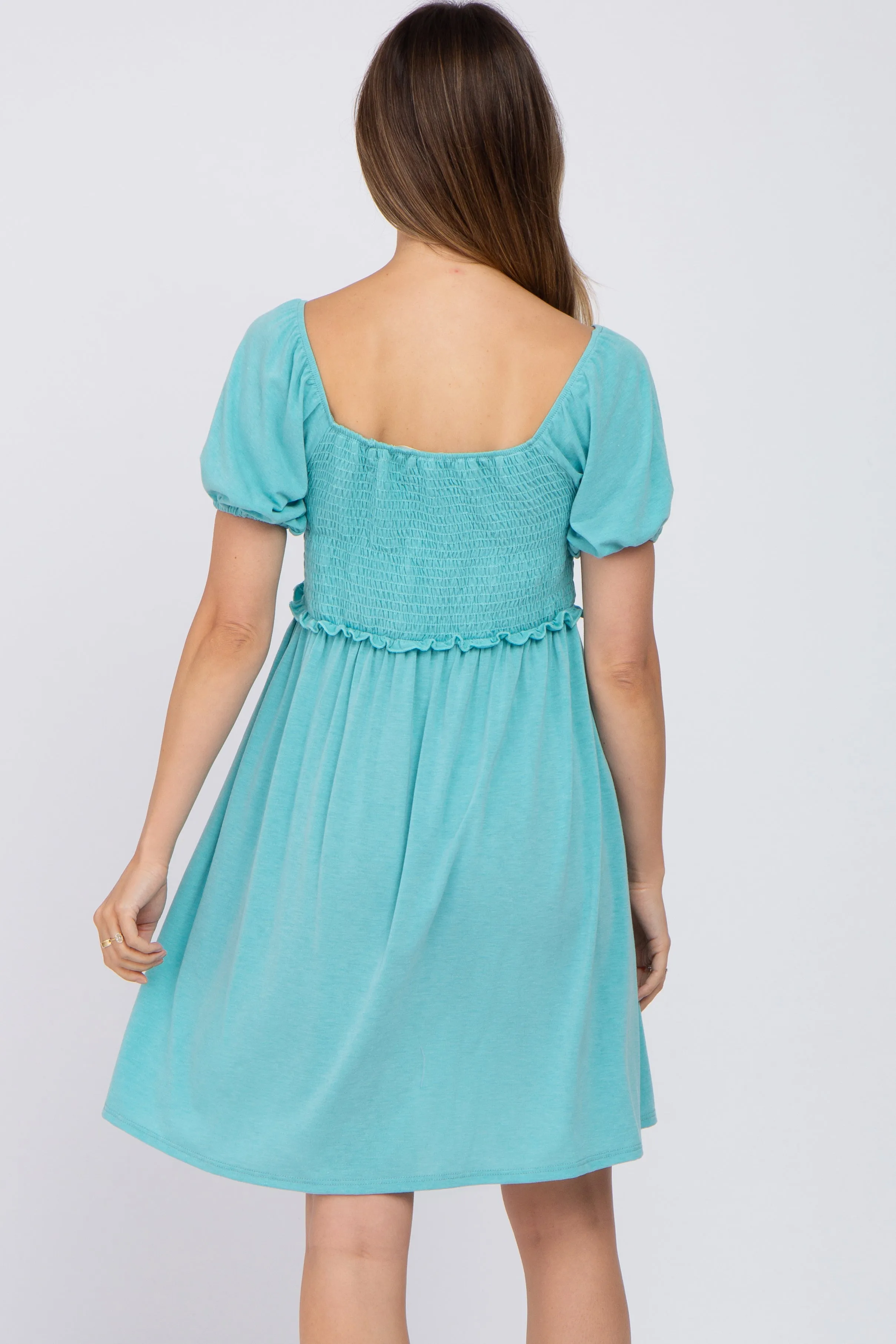 Aqua Smocked Maternity Dress