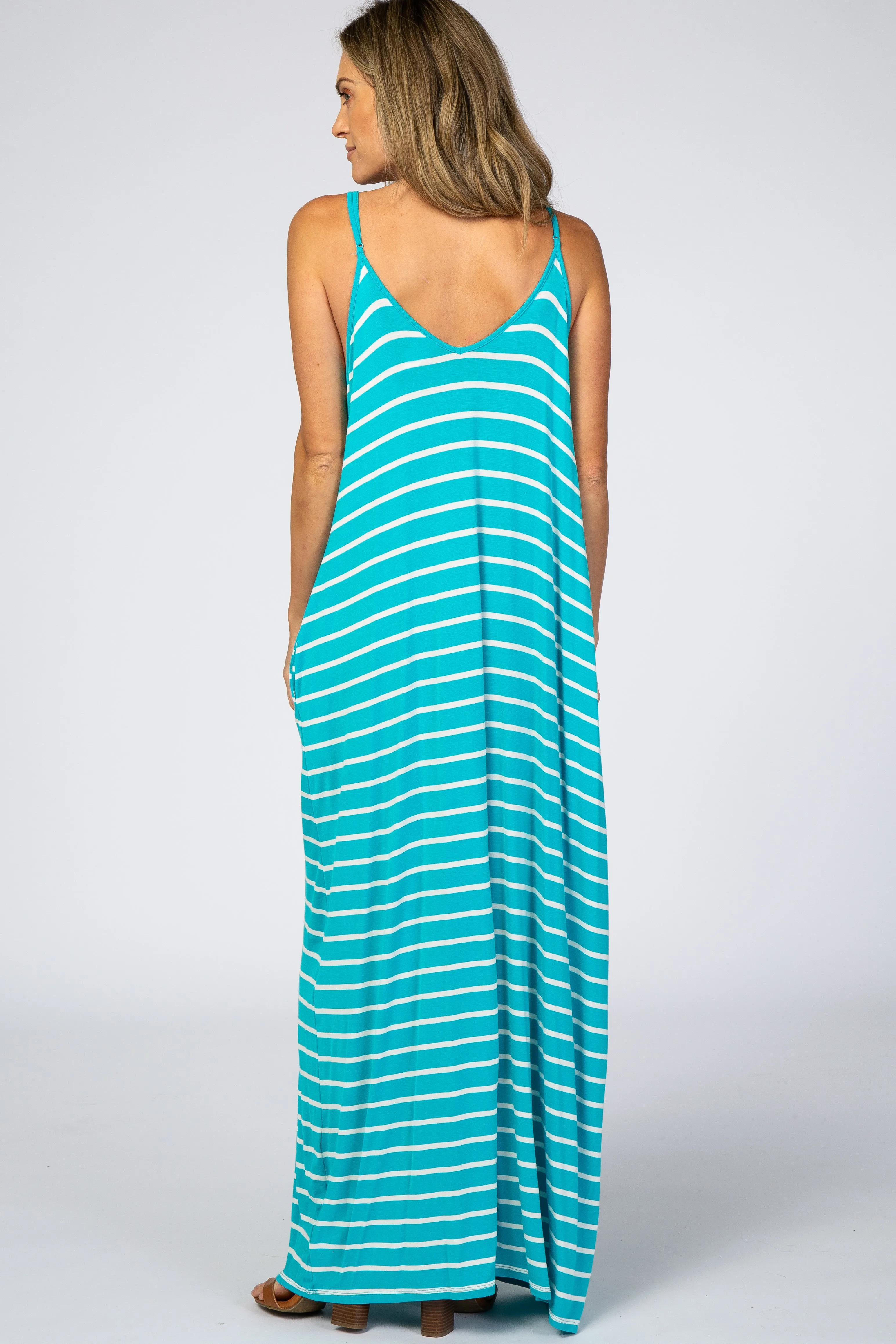 Aqua Striped Cami Strap Maxi Dress