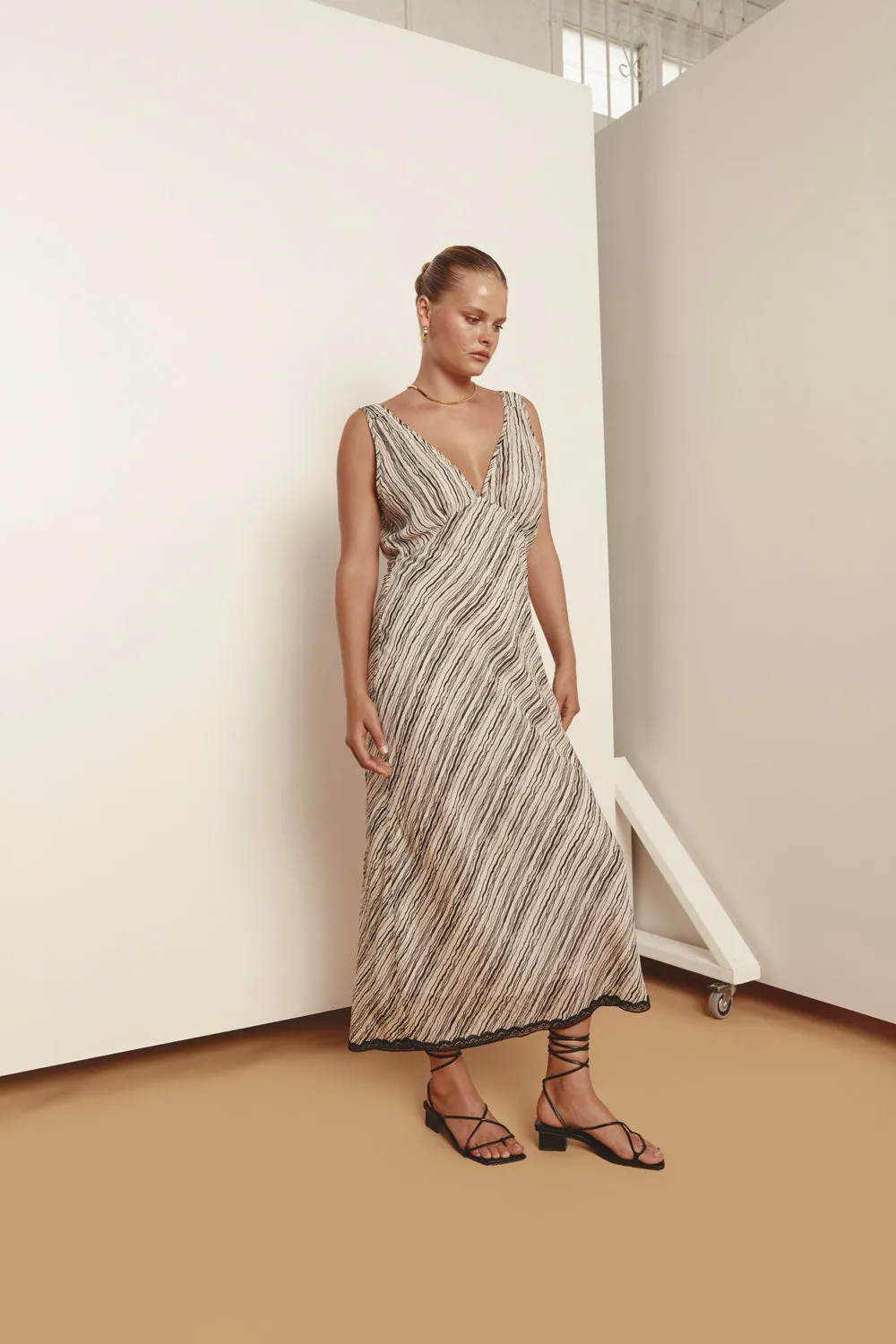 Azaria Bias Cut Midi Dress Stripe