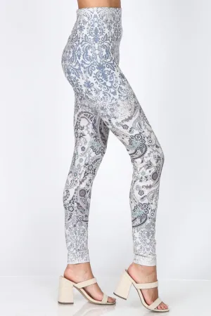 B4222XLDA Extended High Waist Full Length Legging Ombre Damask Paisley