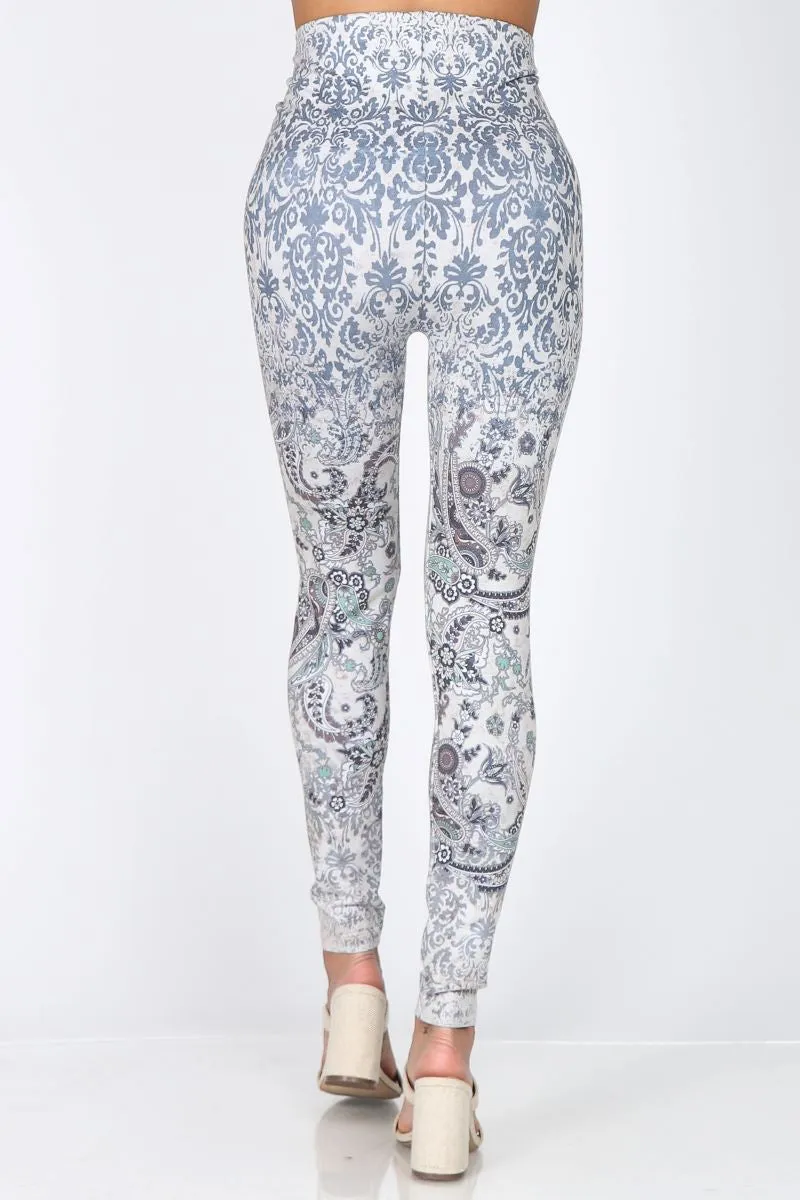 B4222XLDA Extended High Waist Full Length Legging Ombre Damask Paisley