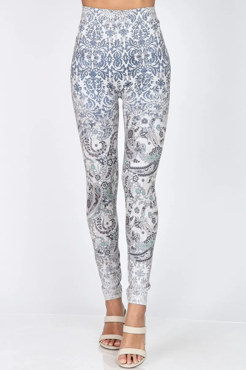 B4222XLDA Extended High Waist Full Length Legging Ombre Damask Paisley