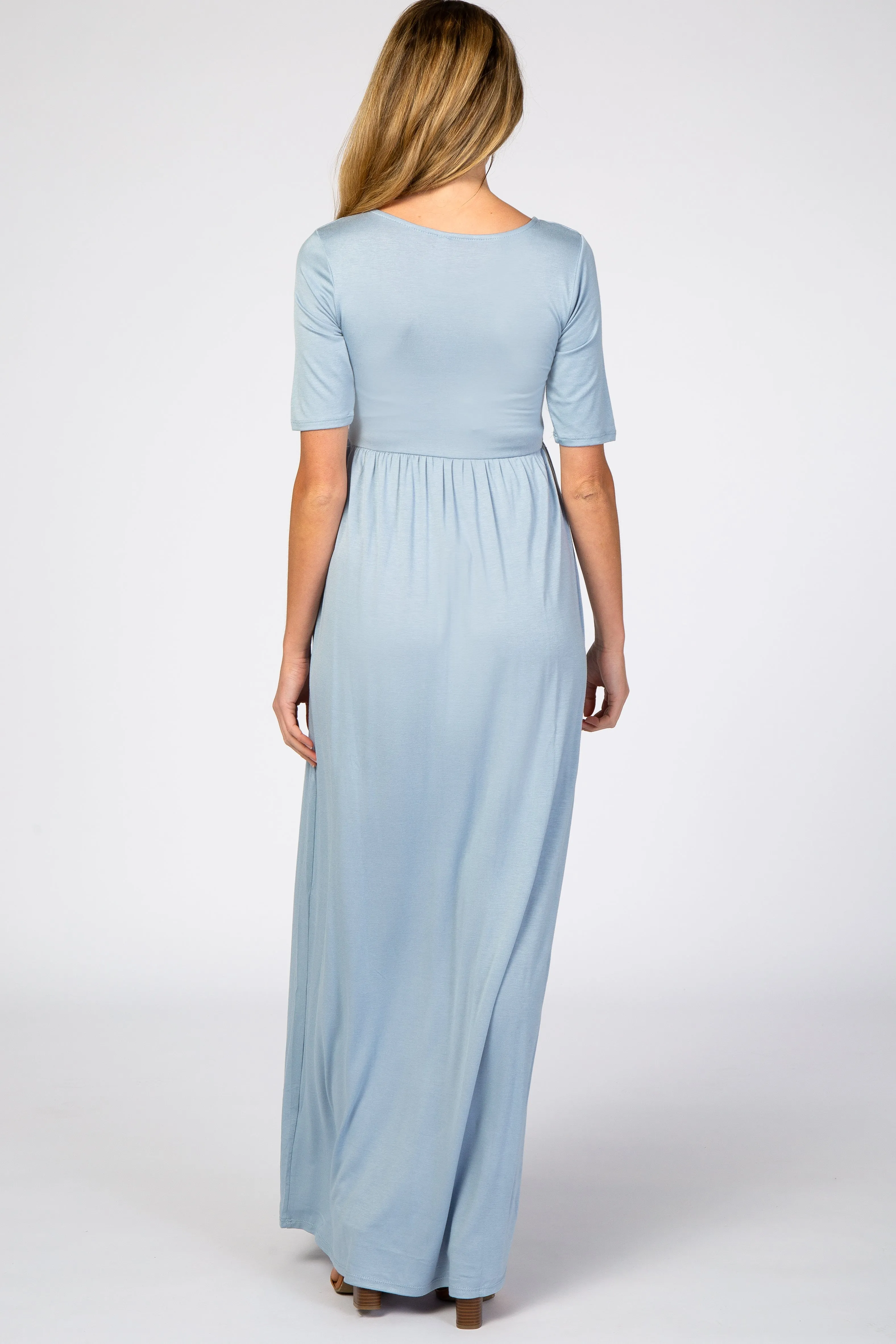 Baby Blue Short Sleeve Maternity Maxi Dress