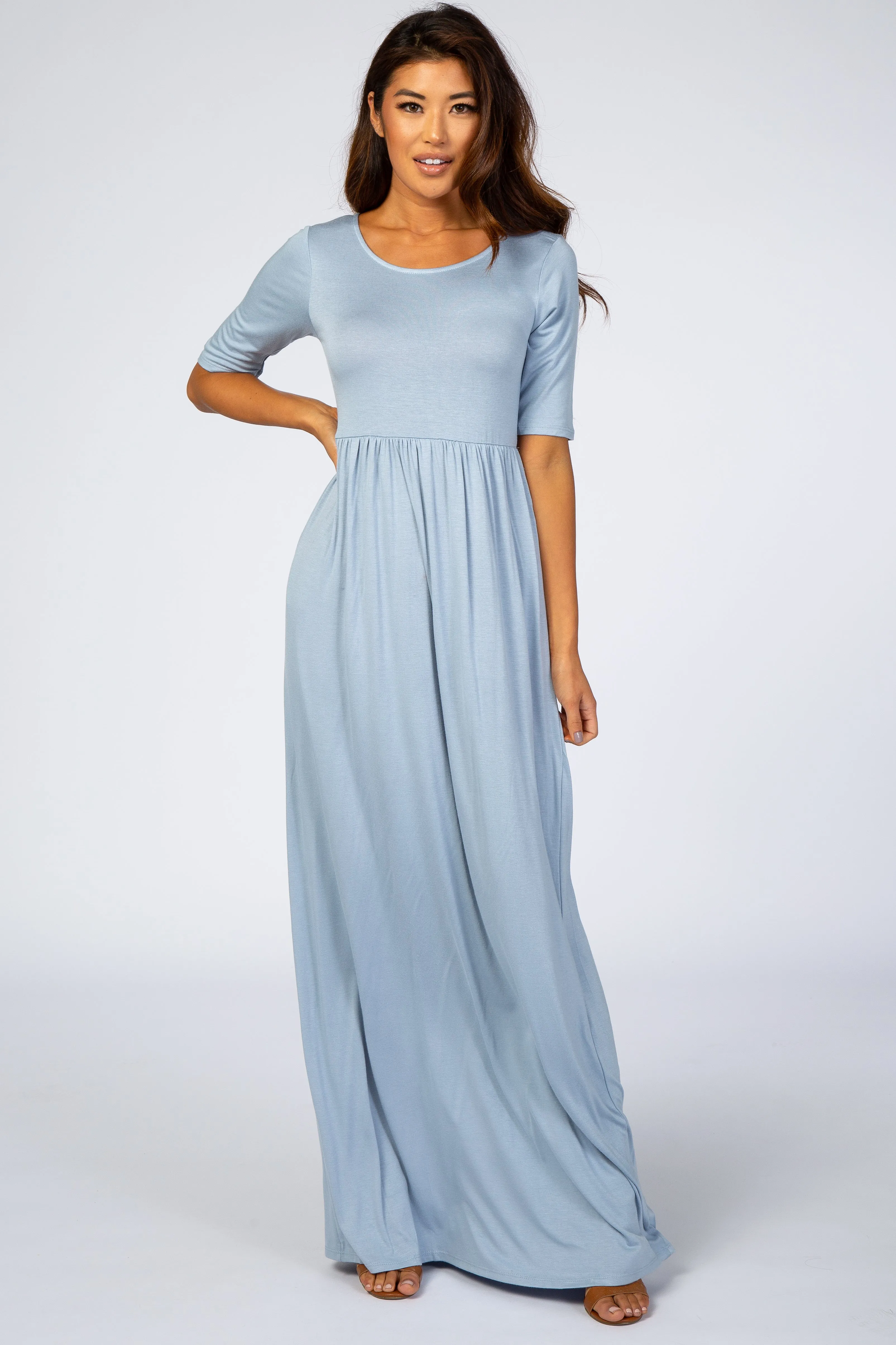 Baby Blue Short Sleeve Maternity Maxi Dress