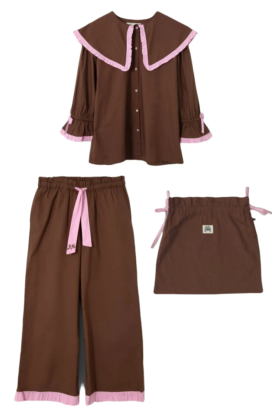 barbara pj set- brown & pink