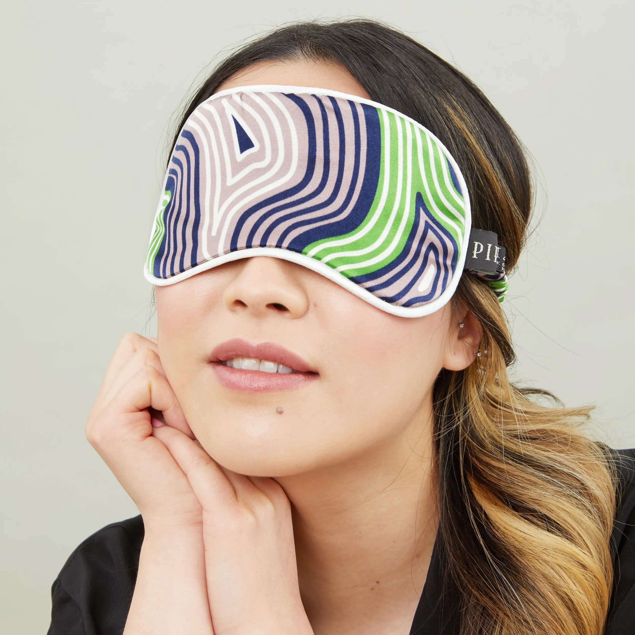 Barbecana Silk Cotton Sleep Mask - Navy/Lime