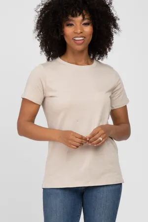 Beige Basic Short Sleeve Top