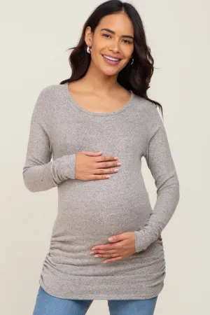 Beige Brushed Knit Ruched Maternity Top