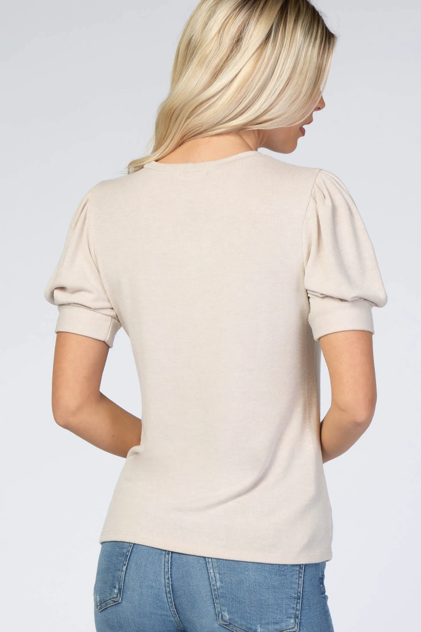 Beige Bubble Short Sleeve Top