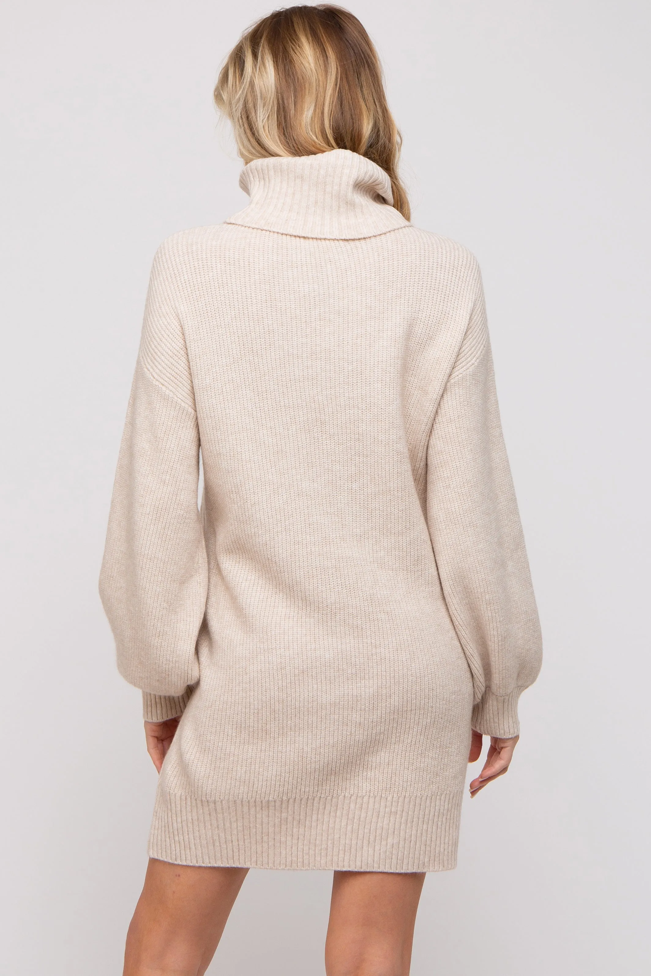 Beige Cable Knit Maternity Mini Sweater Dress