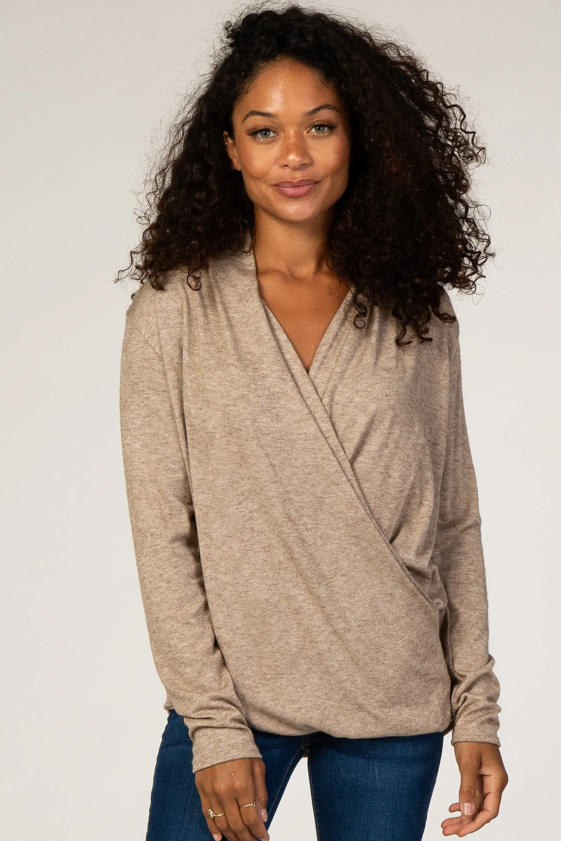 Beige Draped Wrap Nursing Top