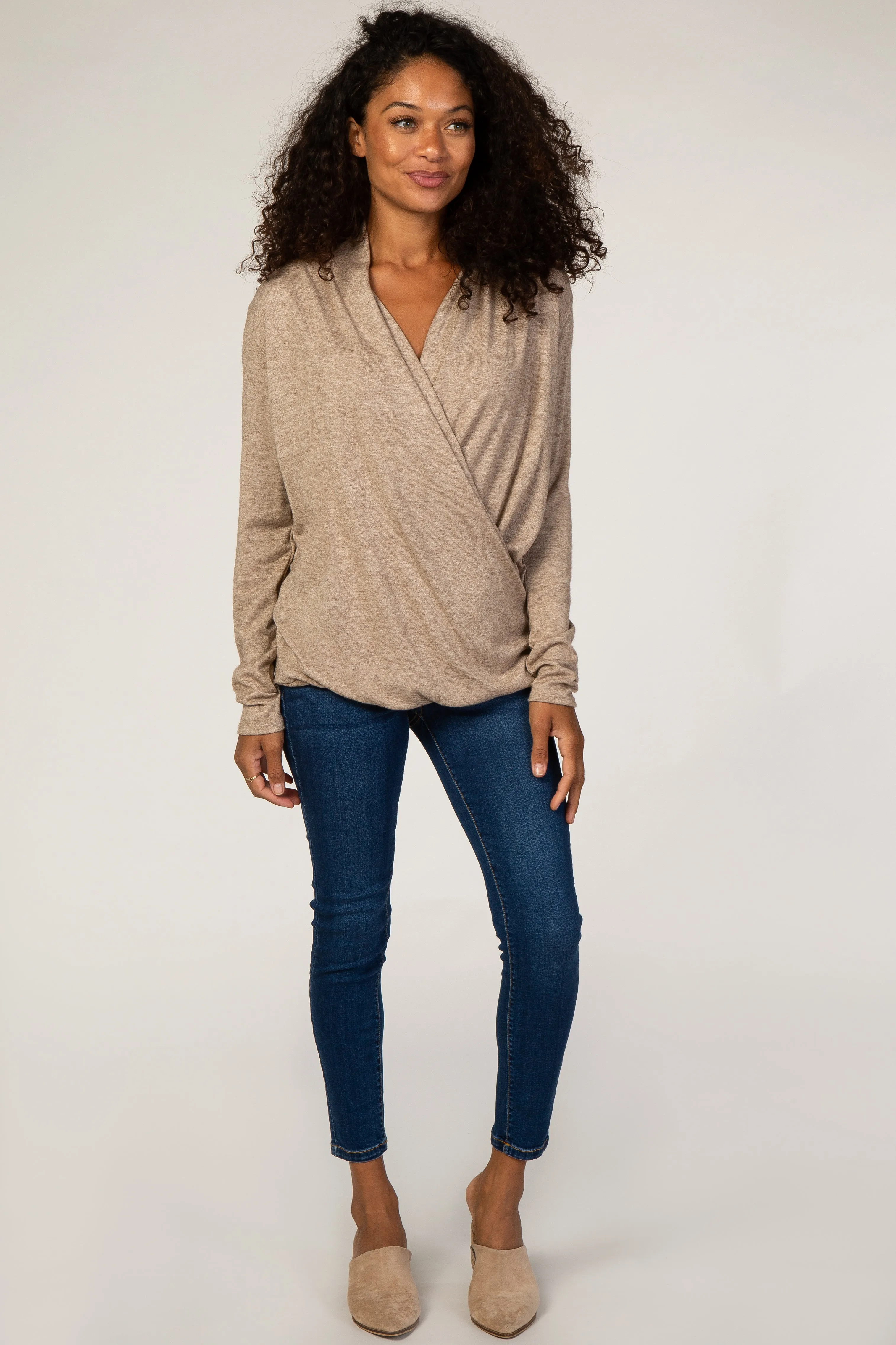 Beige Draped Wrap Nursing Top