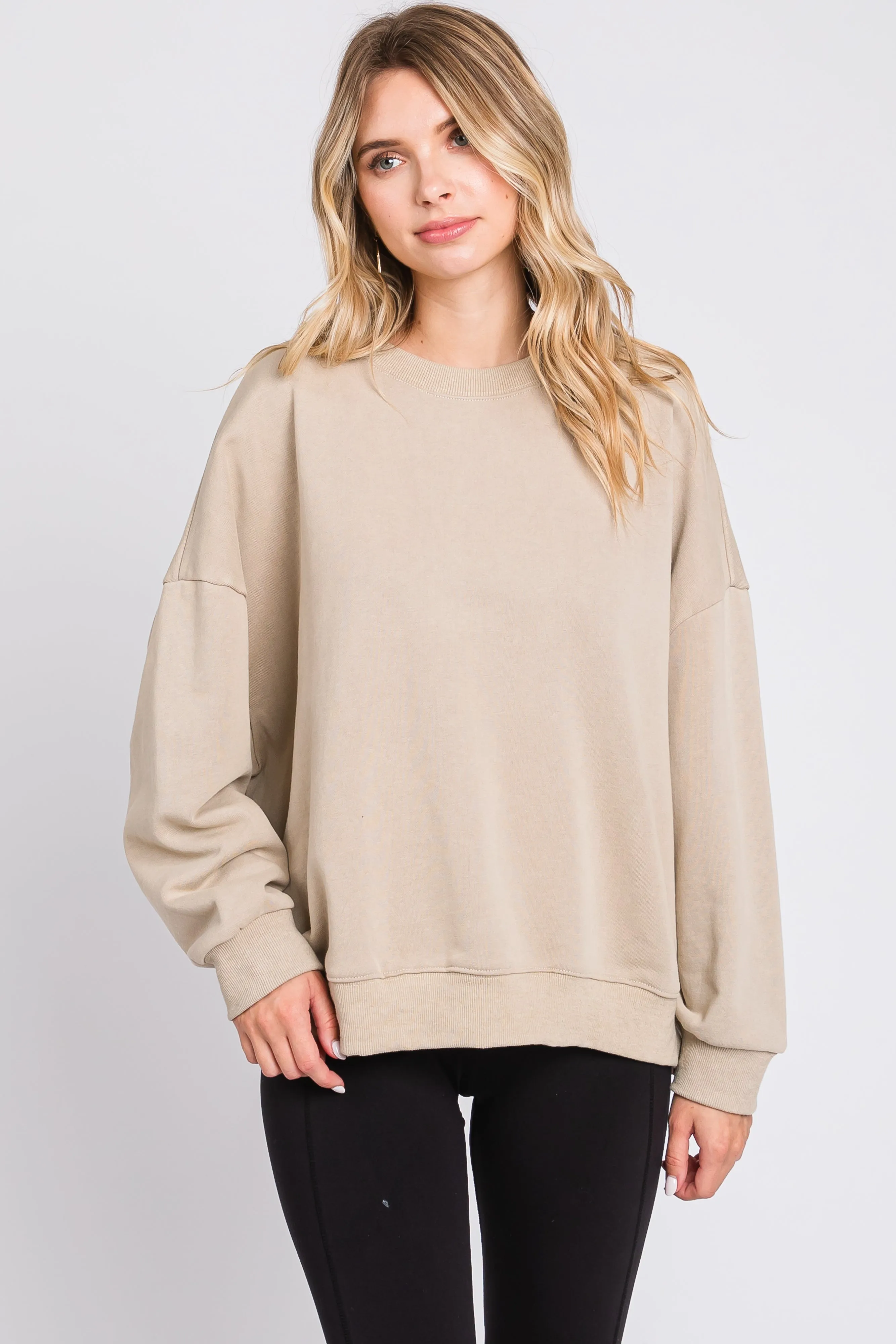 Beige Dropped Shoulder Sweatshirt