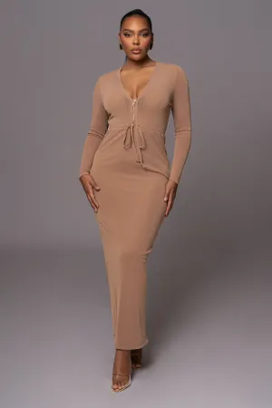 Beige Kimberley Zip Front Maxi Dress