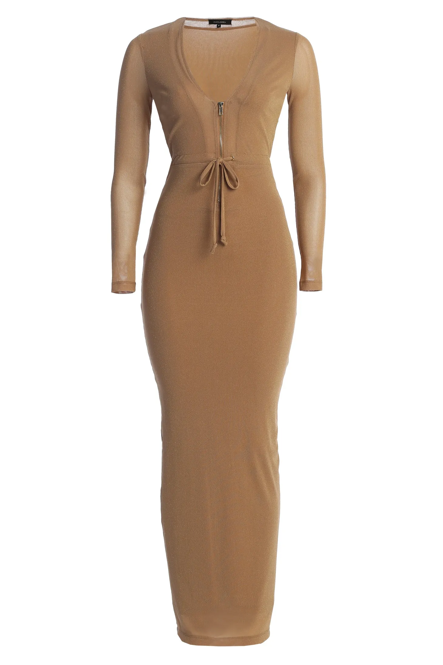 Beige Kimberley Zip Front Maxi Dress