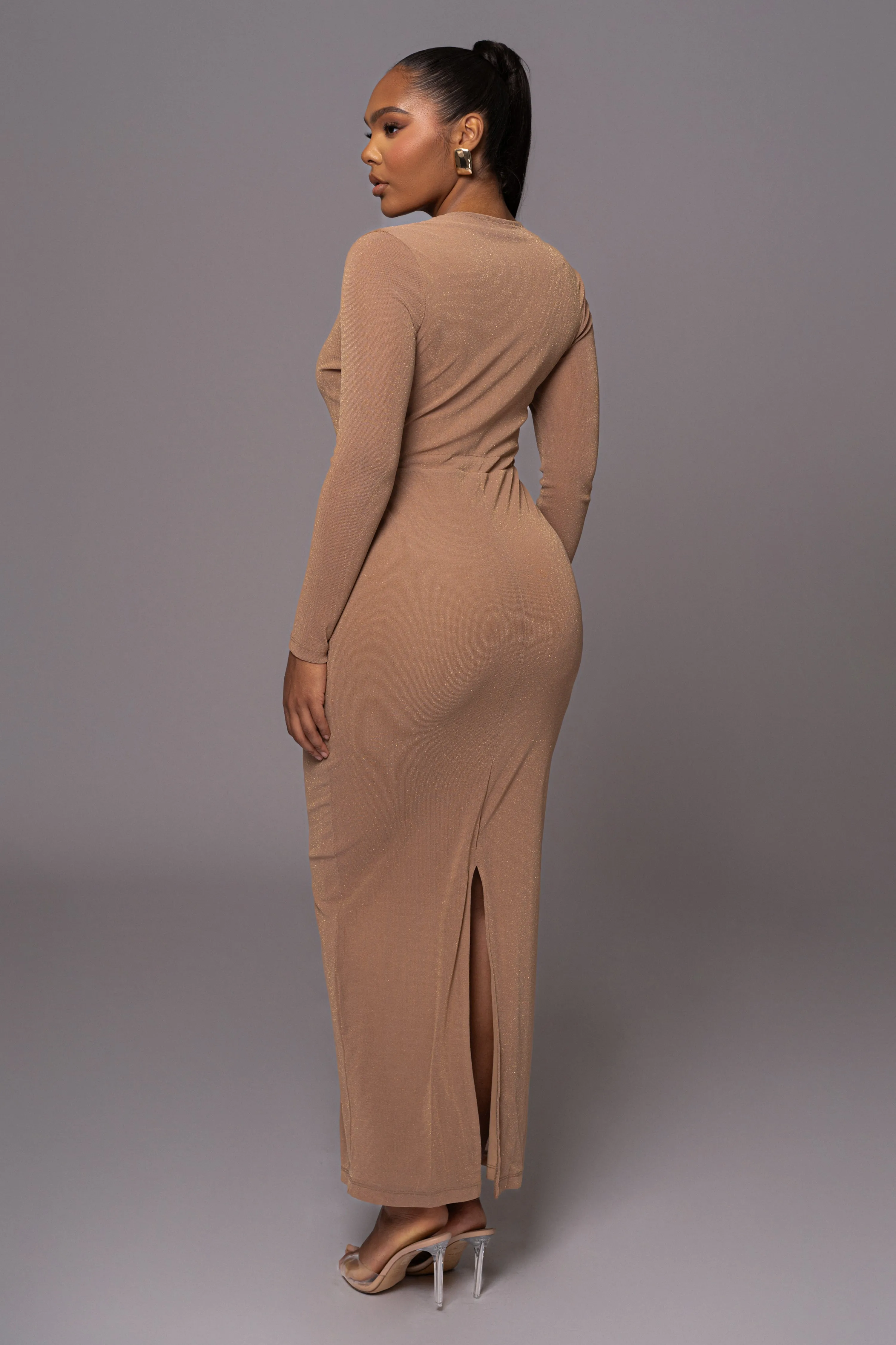 Beige Kimberley Zip Front Maxi Dress