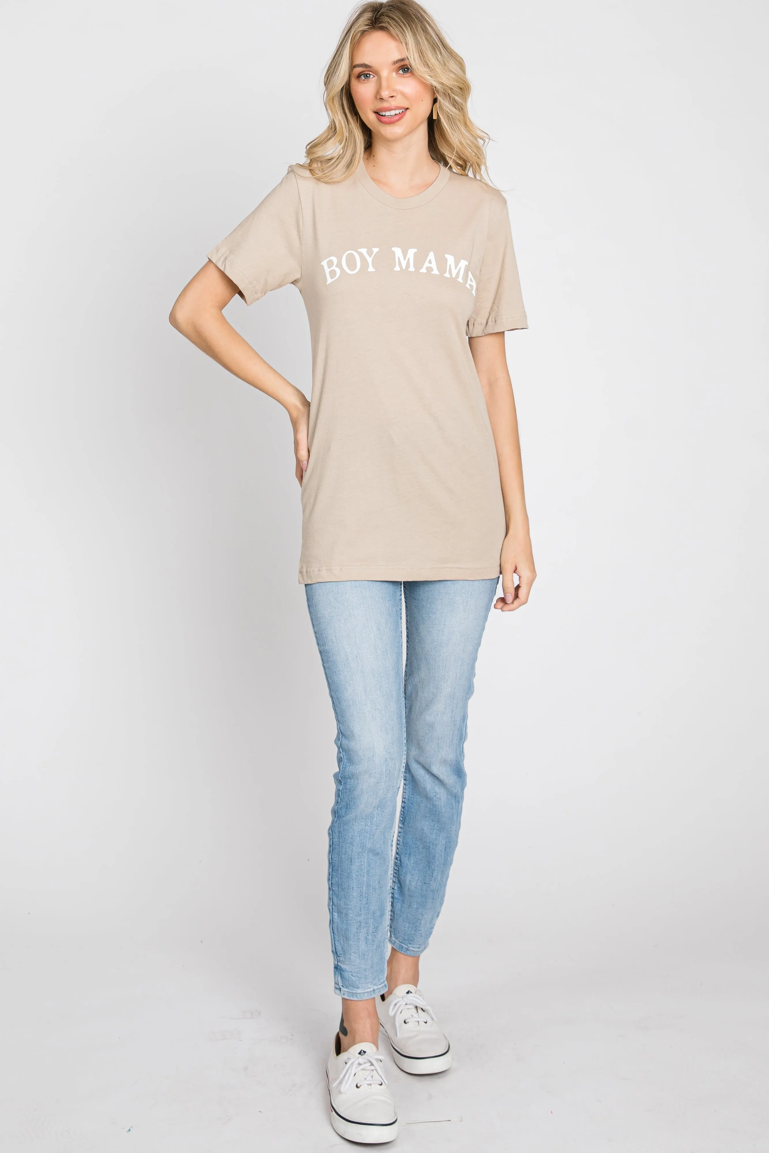 Beige "BOY MAMA" Graphic Tee