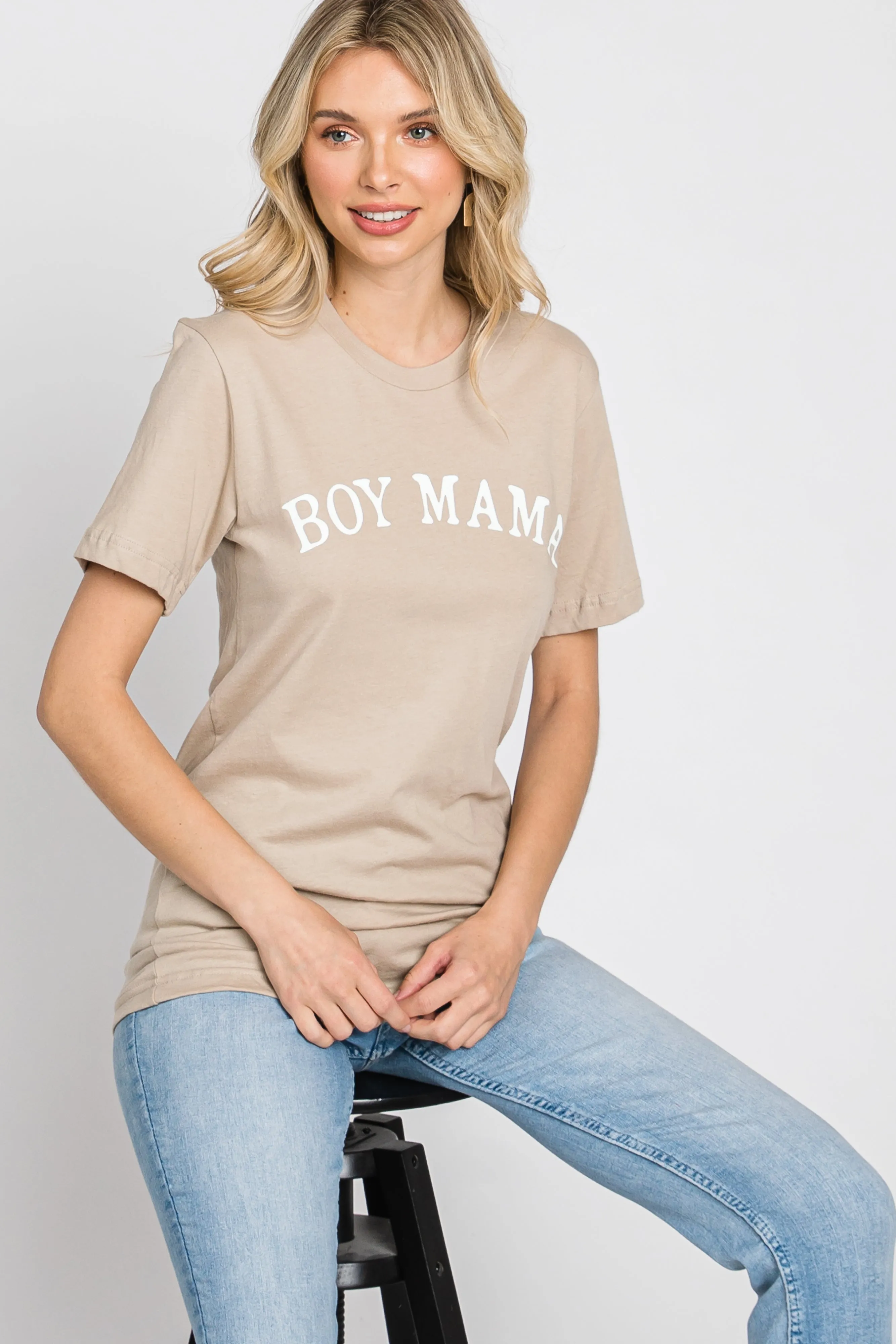 Beige "BOY MAMA" Graphic Tee